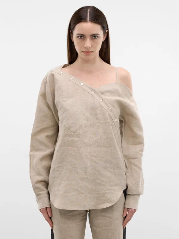 Beige Linen Asymmetric Shirt (COPCH52F2060-BEIGE) made by Coperni Paris