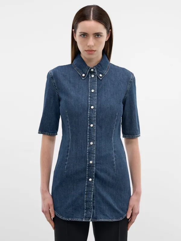Denim Darted Short Sleeve Shirt (26P6T008612032-BLUE-RINSE made by Mugler