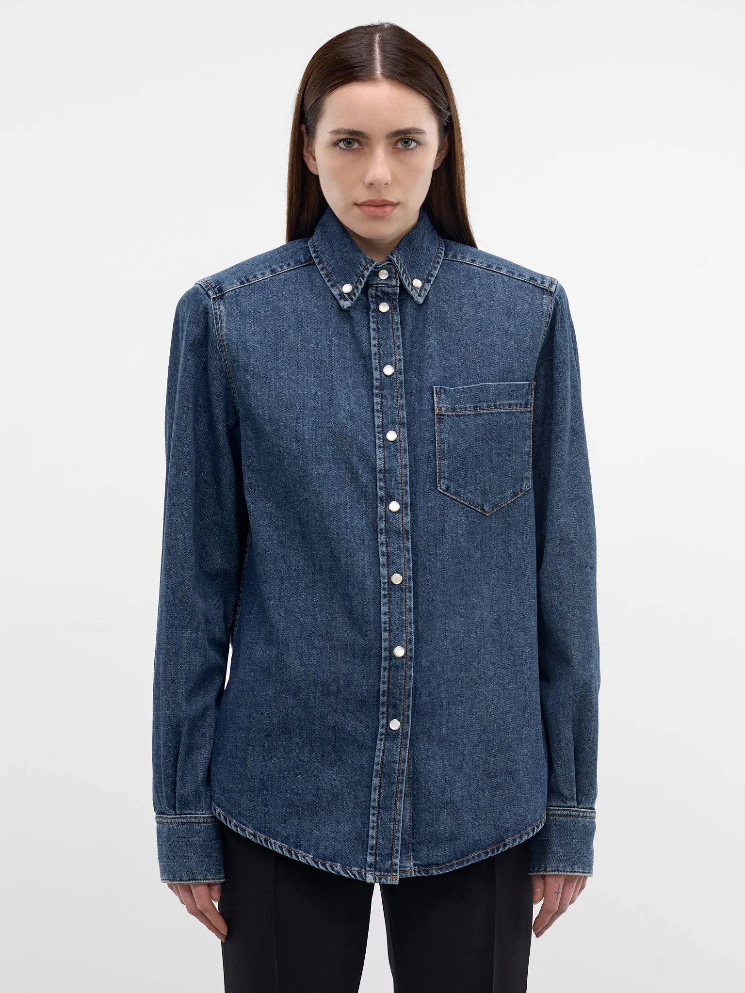Blue Denim Button-Down Shirt (26P6T008412032-BLUE-RINSE) sold by lorenzo