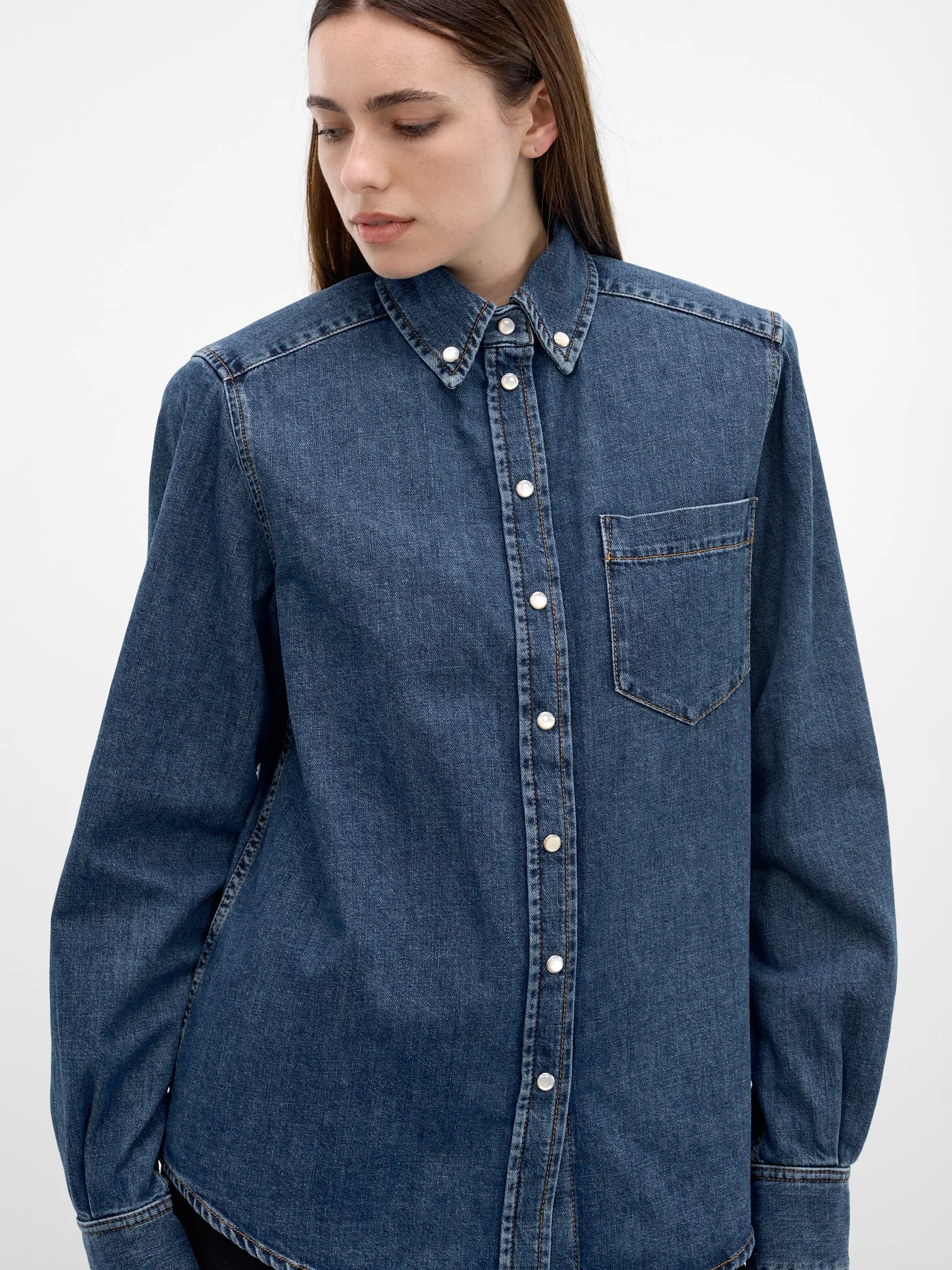Blue Denim Button-Down Shirt (26P6T008412032-BLUE-RINSE) sold by lorenzo product image thumbnail 4
