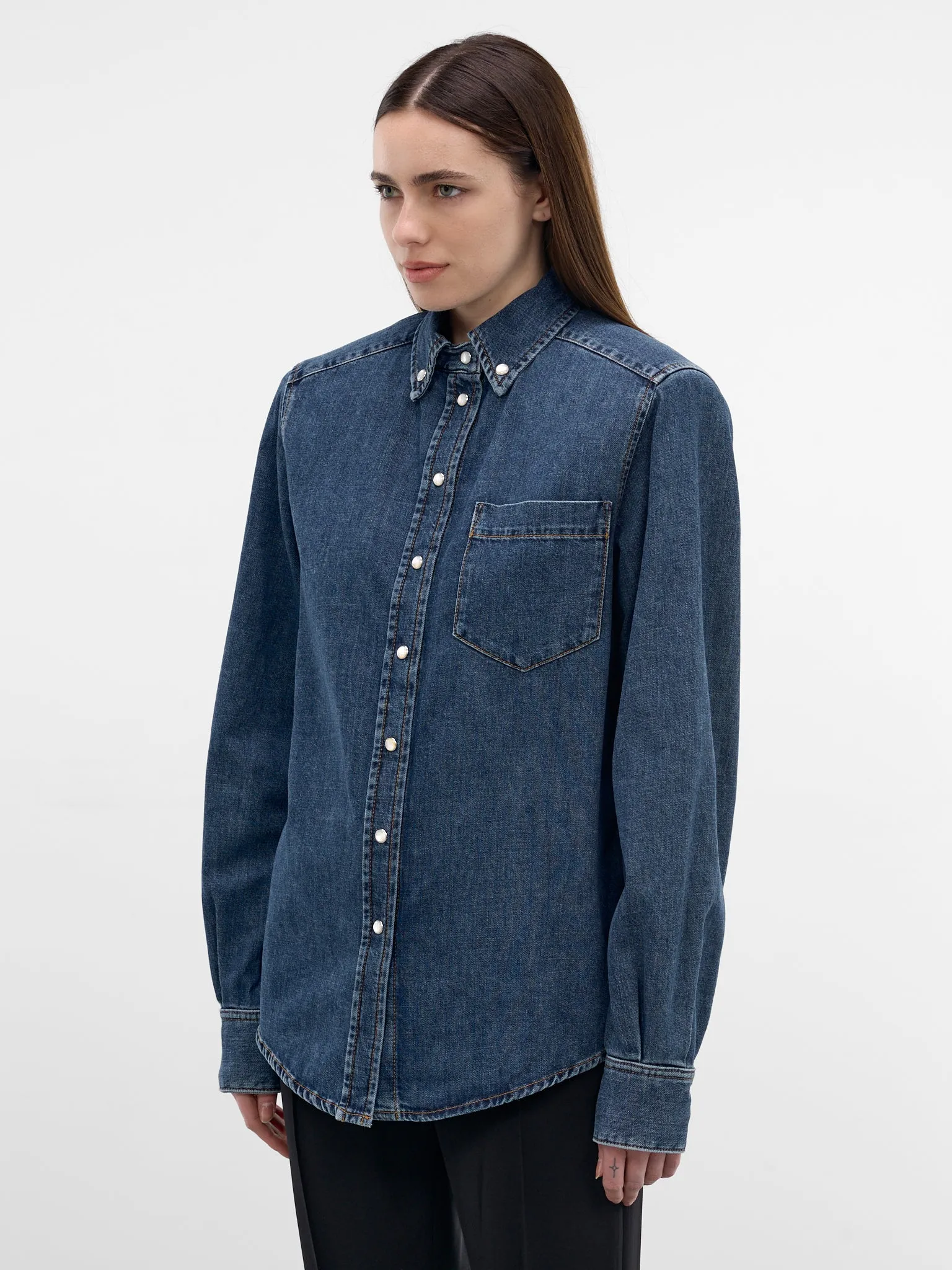Blue Denim Button-Down Shirt (26P6T008412032-BLUE-RINSE) sold by lorenzo product image thumbnail 2
