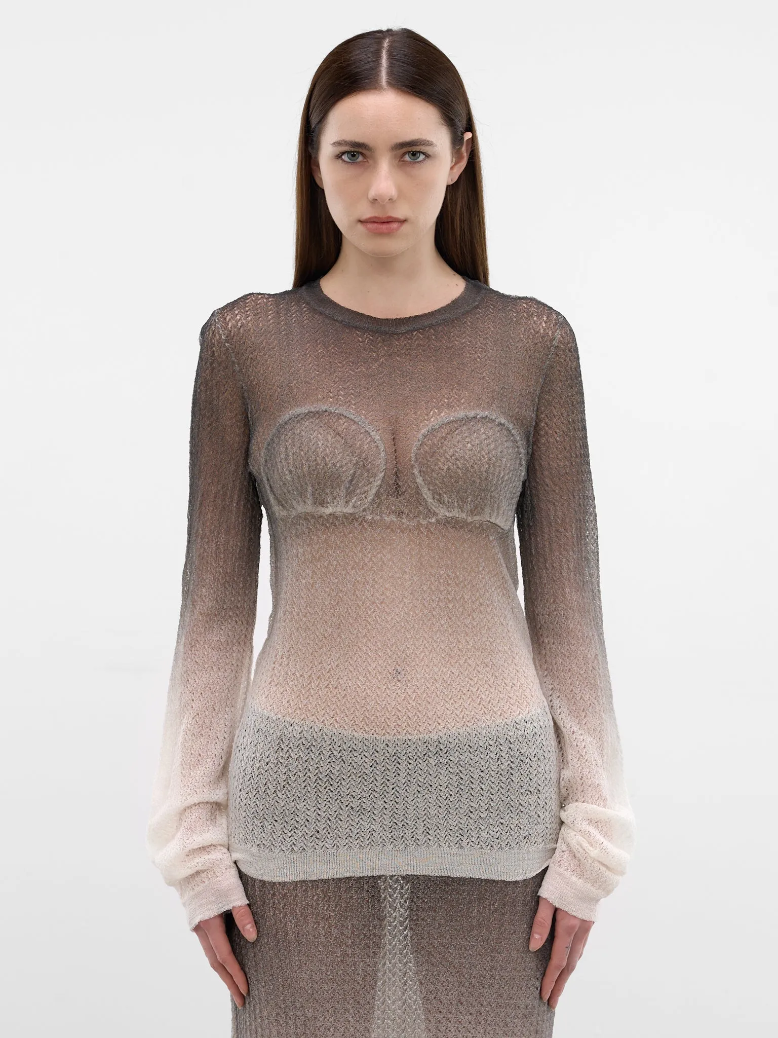 Sheer Gradient Knit Top (S51HL0036-M13231-101S-OFF-WHIT) sold by lorenzo