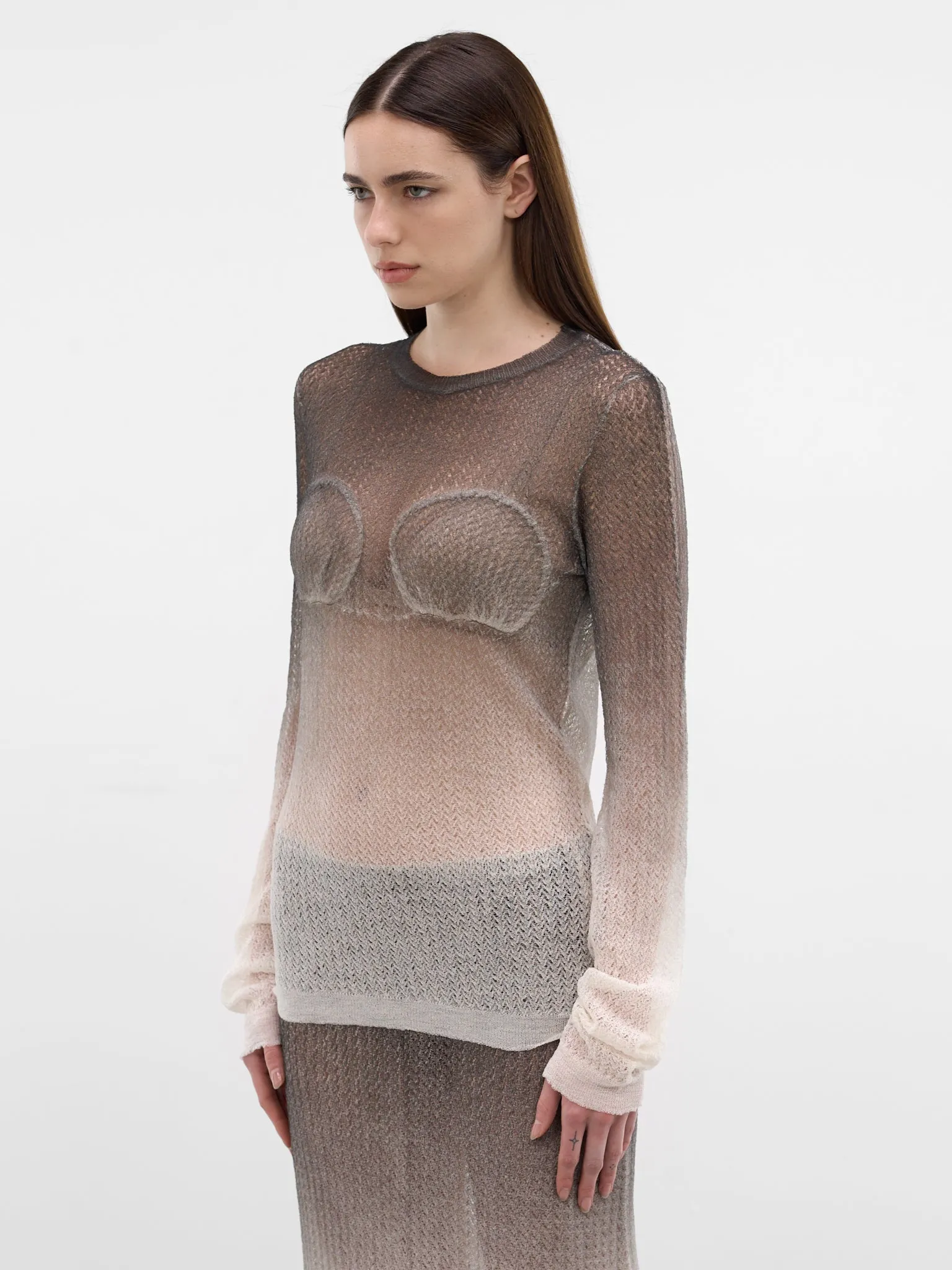 Sheer Gradient Knit Top (S51HL0036-M13231-101S-OFF-WHIT) sold by lorenzo product image thumbnail 2