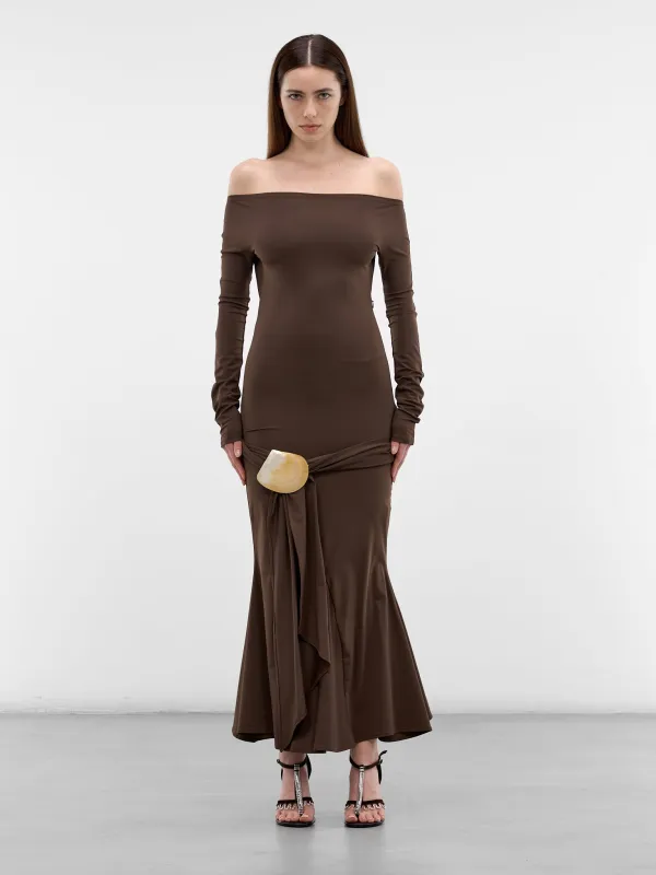 Brown Jersey Shell Belt Dress (1036-CHOCOLATE) sold by lorenzo