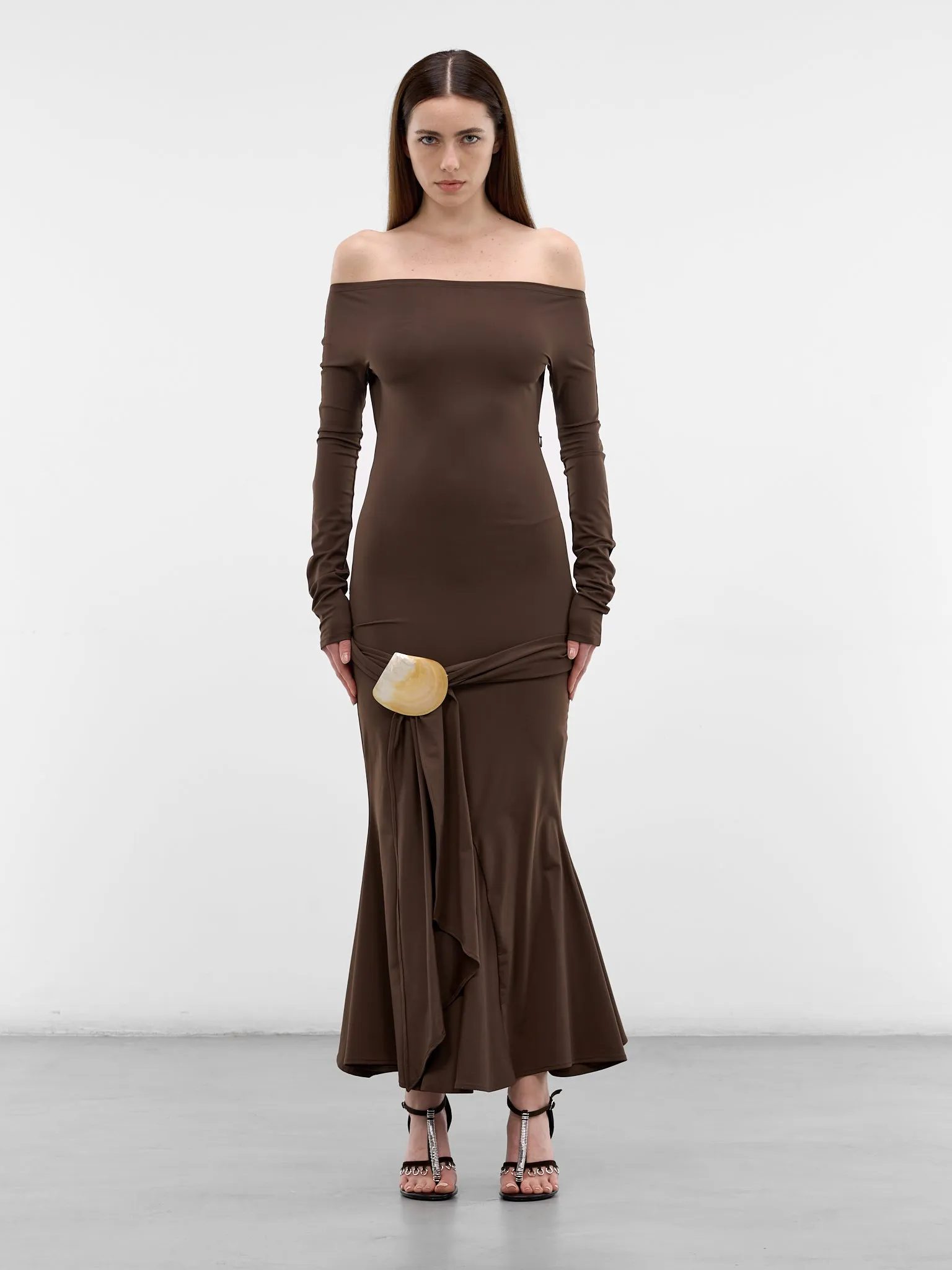 Brown Jersey Shell Belt Dress (1036-CHOCOLATE) sold by lorenzo
