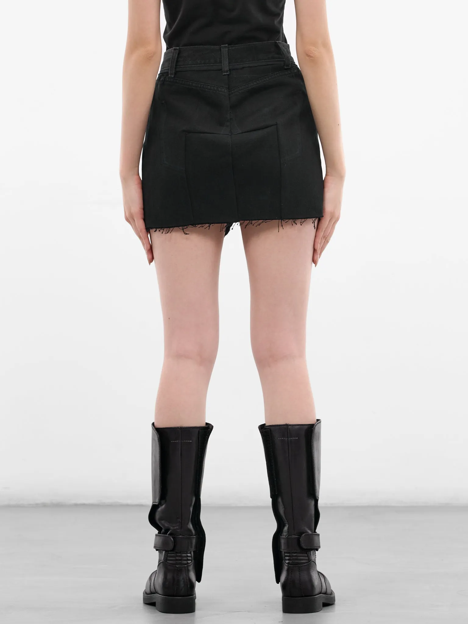 Black Cut-Up Denim Mini Skirt (WE76DK349B5-VINTAGE-BLACK) sold by lorenzo product image thumbnail 3