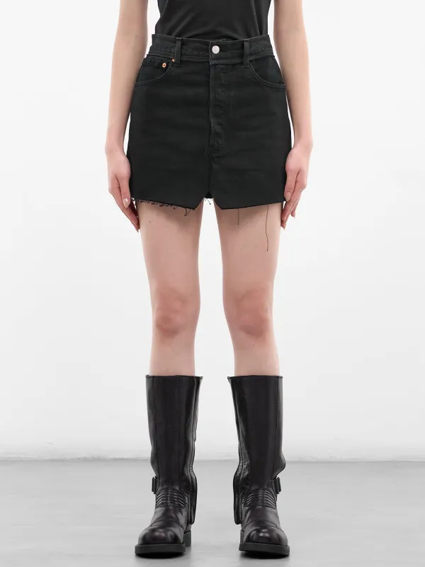 Black Cut-Up Denim Mini Skirt (WE76DK349B5-VINTAGE-BLACK) sold by lorenzo