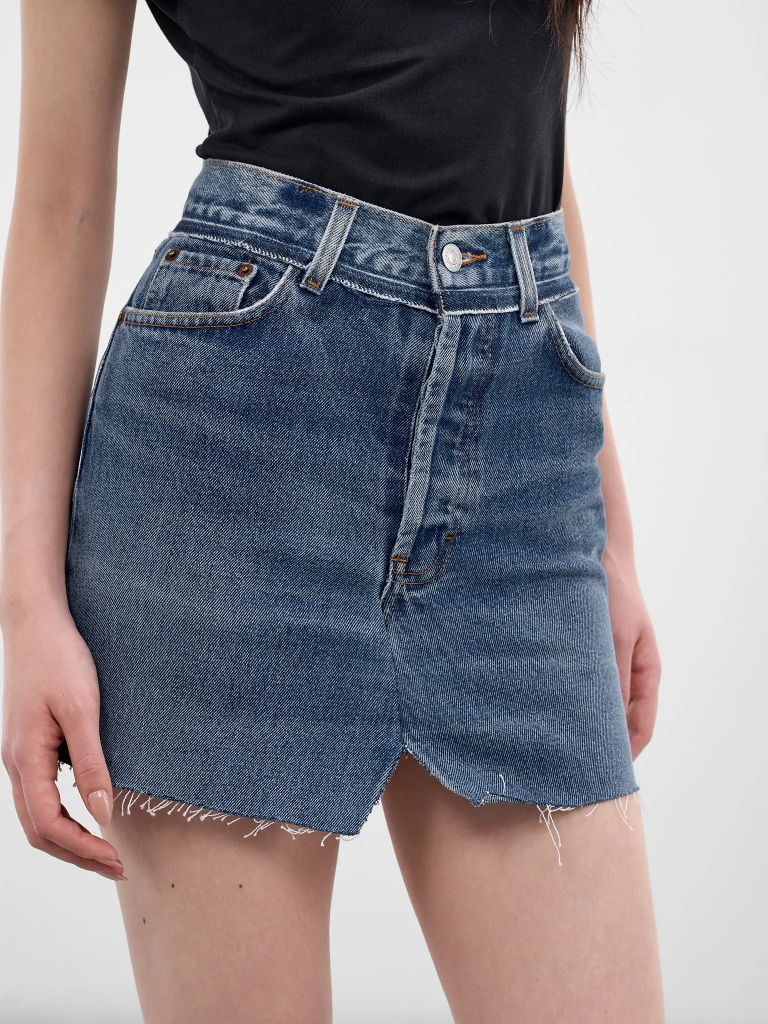 Blue Cut-Up Denim Mini Skirt (WE76DK347N3-VINTAGE-BLUE) sold by lorenzo product image thumbnail 4