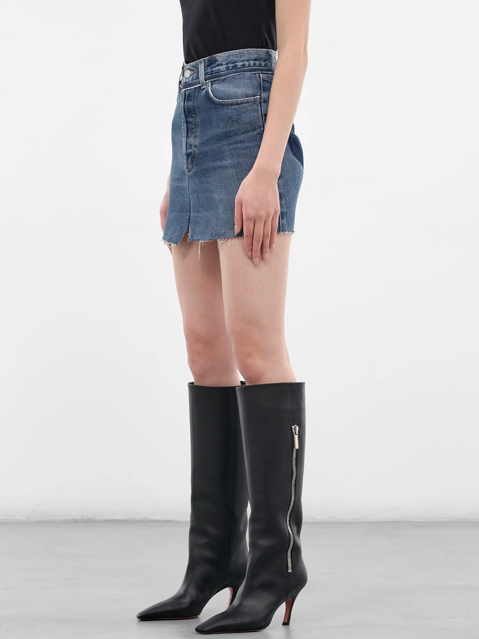 Blue Cut-Up Denim Mini Skirt (WE76DK347N3-VINTAGE-BLUE) sold by lorenzo product image thumbnail 2