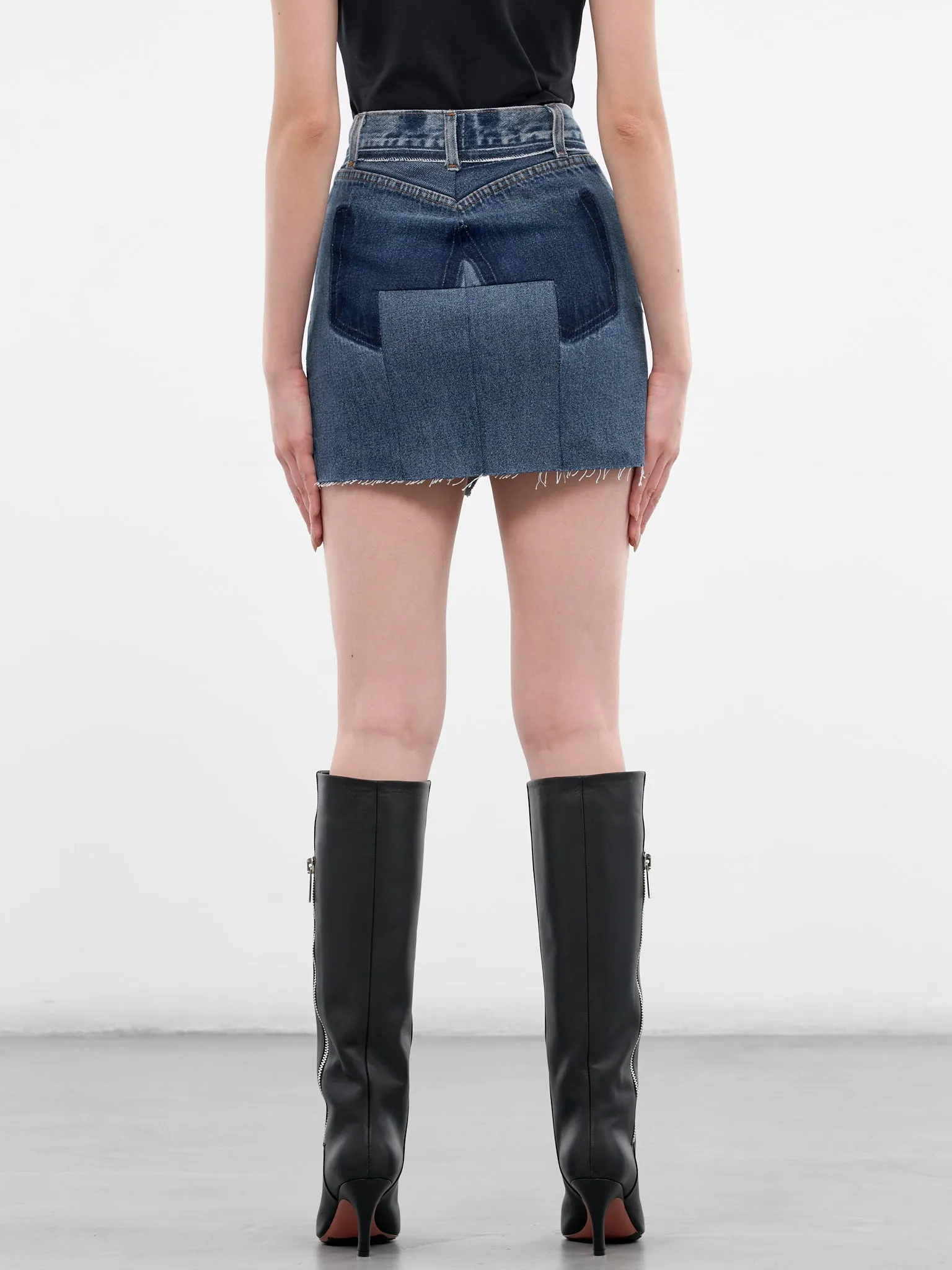 Blue Cut-Up Denim Mini Skirt (WE76DK347N3-VINTAGE-BLUE) sold by lorenzo product image thumbnail 3