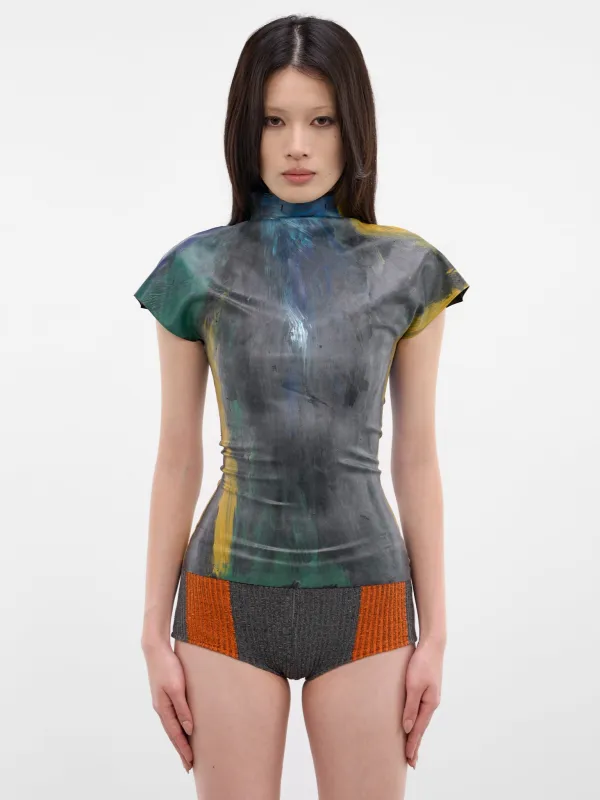 Abstract Painted Muse Stretch Top (12410863001-BLACK-MULTI) made by Ottolinger