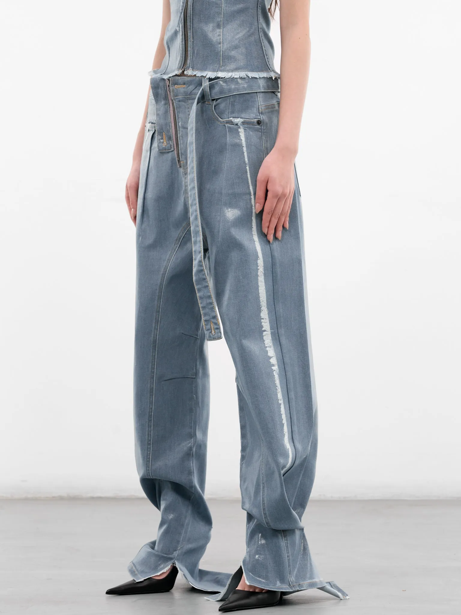Blue Glazed Denim Deconstructed Jeans (11720381702-BLUE) sold by lorenzo product image thumbnail 2