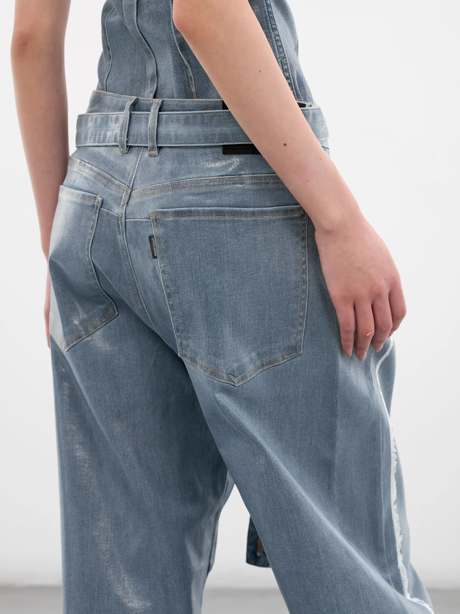 Blue Glazed Denim Deconstructed Jeans (11720381702-BLUE) sold by lorenzo product image thumbnail 4
