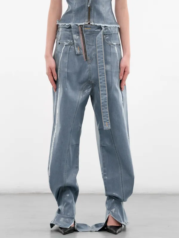 Blue Glazed Denim Deconstructed Jeans (11720381702-BLUE) made by Ottolinger