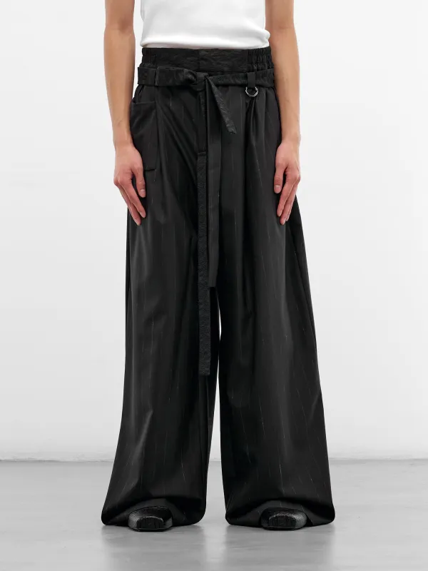 Kholong Navy Pinstripe Wool Trousers (KHOLONG-MIDNIGHT-STRIPES) made by lorenzo