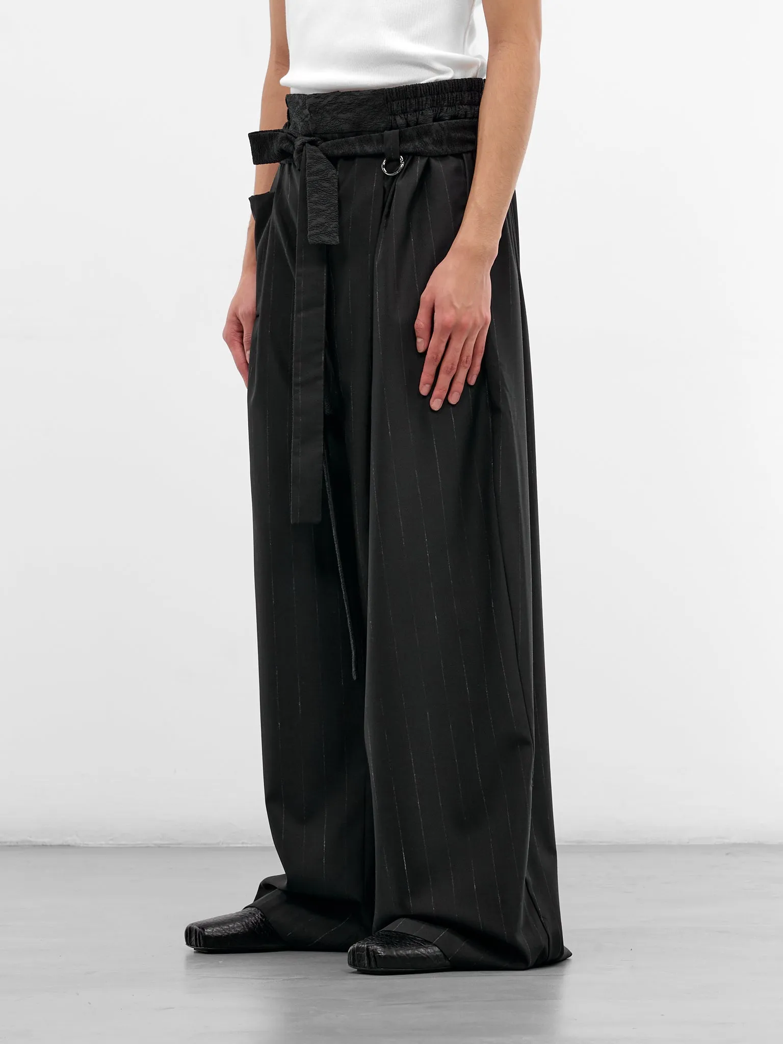 Kholong Navy Pinstripe Wool Trousers (KHOLONG-MIDNIGHT-STRIPES) sold by lorenzo product image thumbnail 2