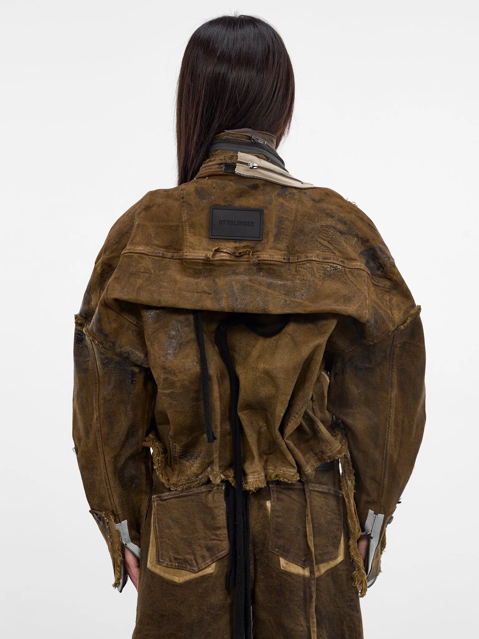 Brown 4D Deconstructed Denim Jacket (11070391001-BROWN) sold by lorenzo product image thumbnail 3