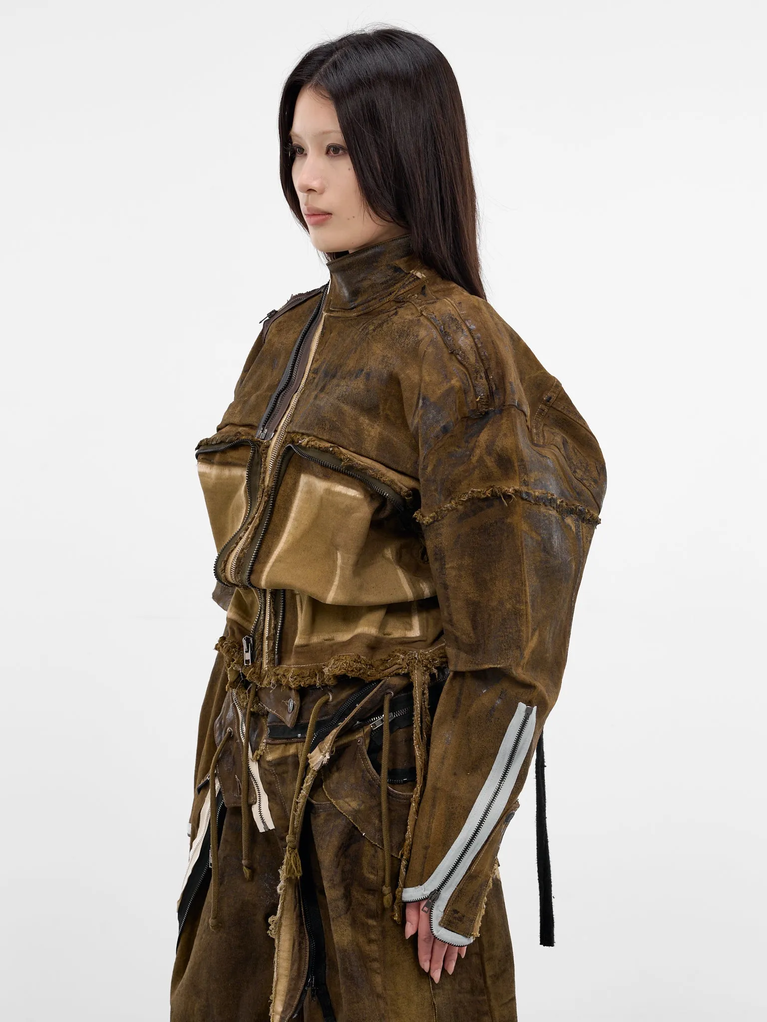 Brown 4D Deconstructed Denim Jacket (11070391001-BROWN) sold by lorenzo product image thumbnail 2