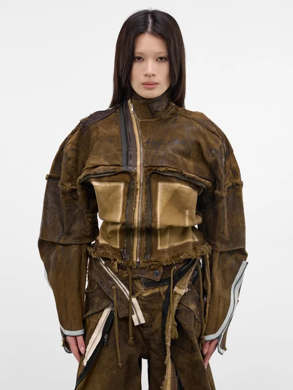 Brown 4D Deconstructed Denim Jacket (11070391001-BROWN) made by Ottolinger