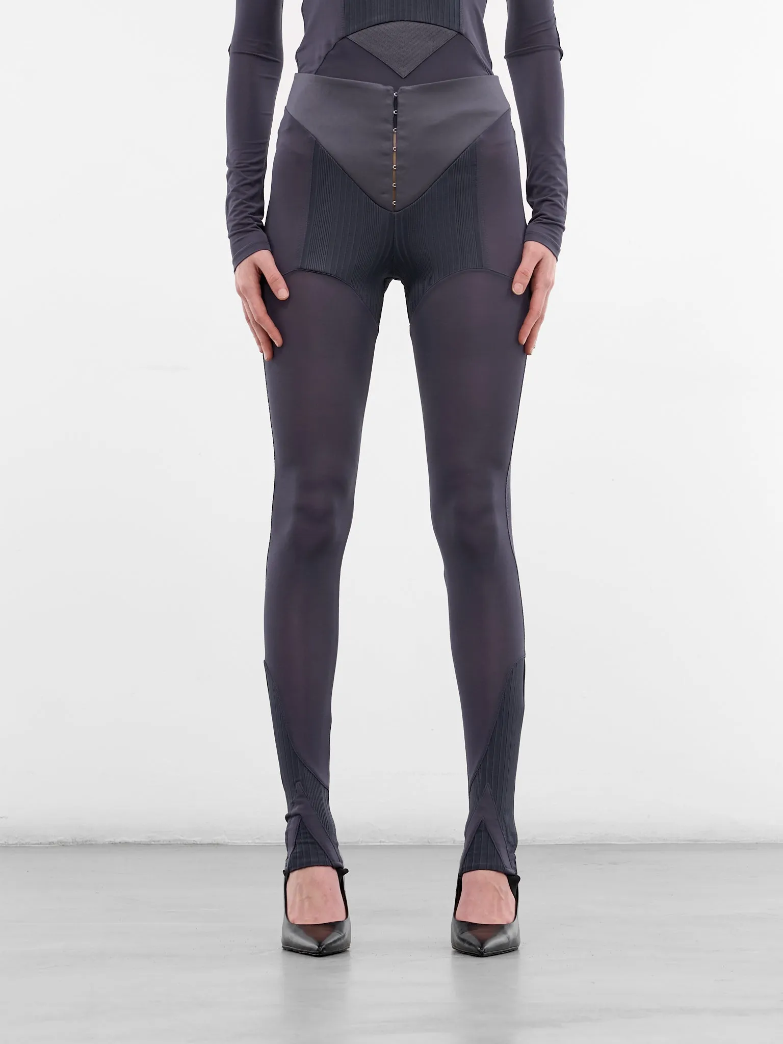 Petrol Satin Paneled Jersey Leggings (TR045-J031-87-PETROL) sold by lorenzo