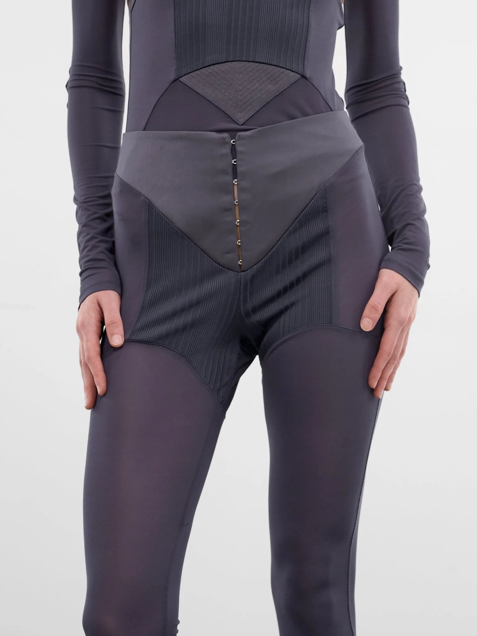 Petrol Satin Paneled Jersey Leggings (TR045-J031-87-PETROL) sold by lorenzo product image thumbnail 4