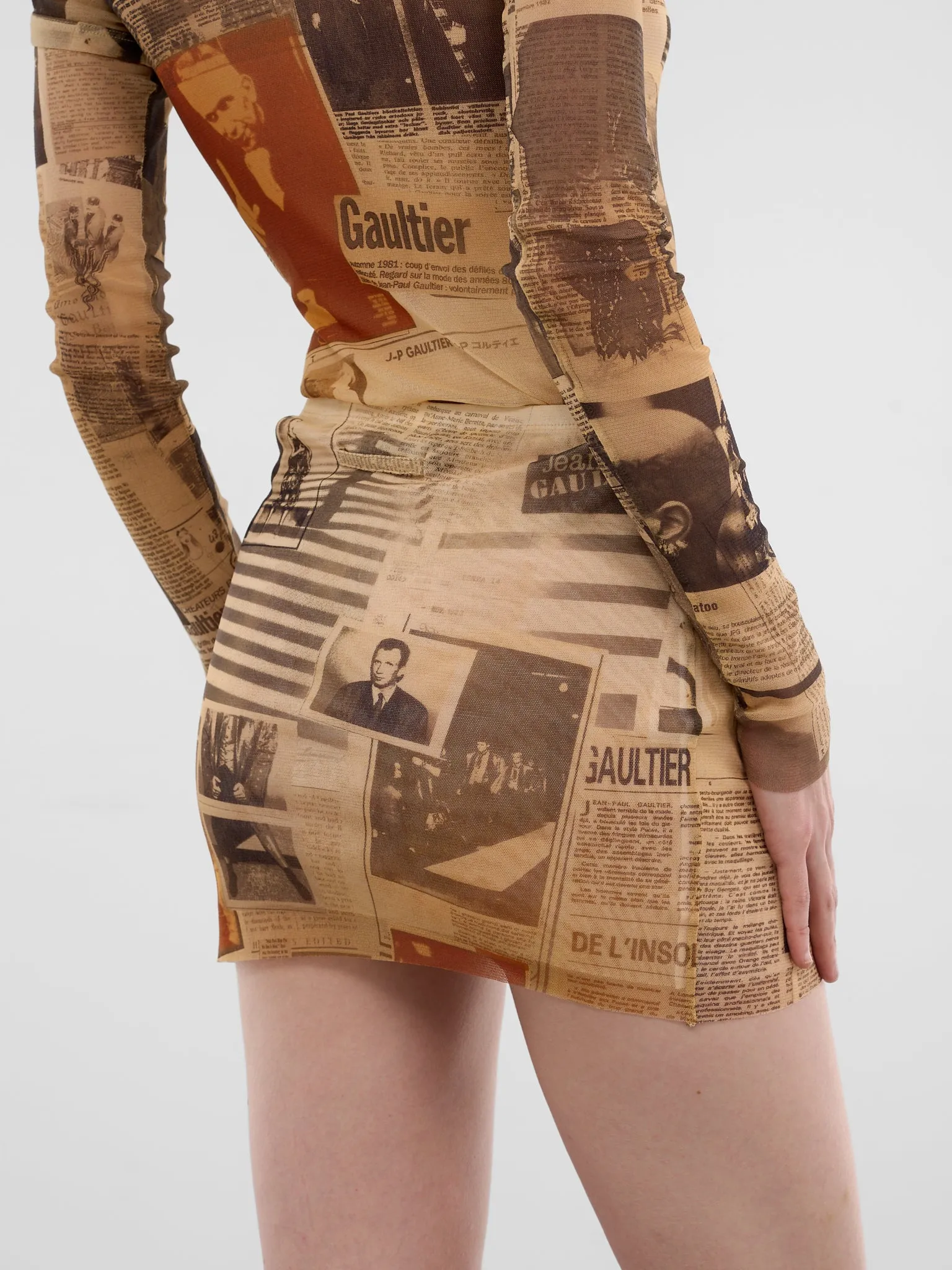 Beige Journal Mesh Mini Skirt (W-SK031-M013P-030830-ECRU-LIGH) sold by lorenzo product image thumbnail 5