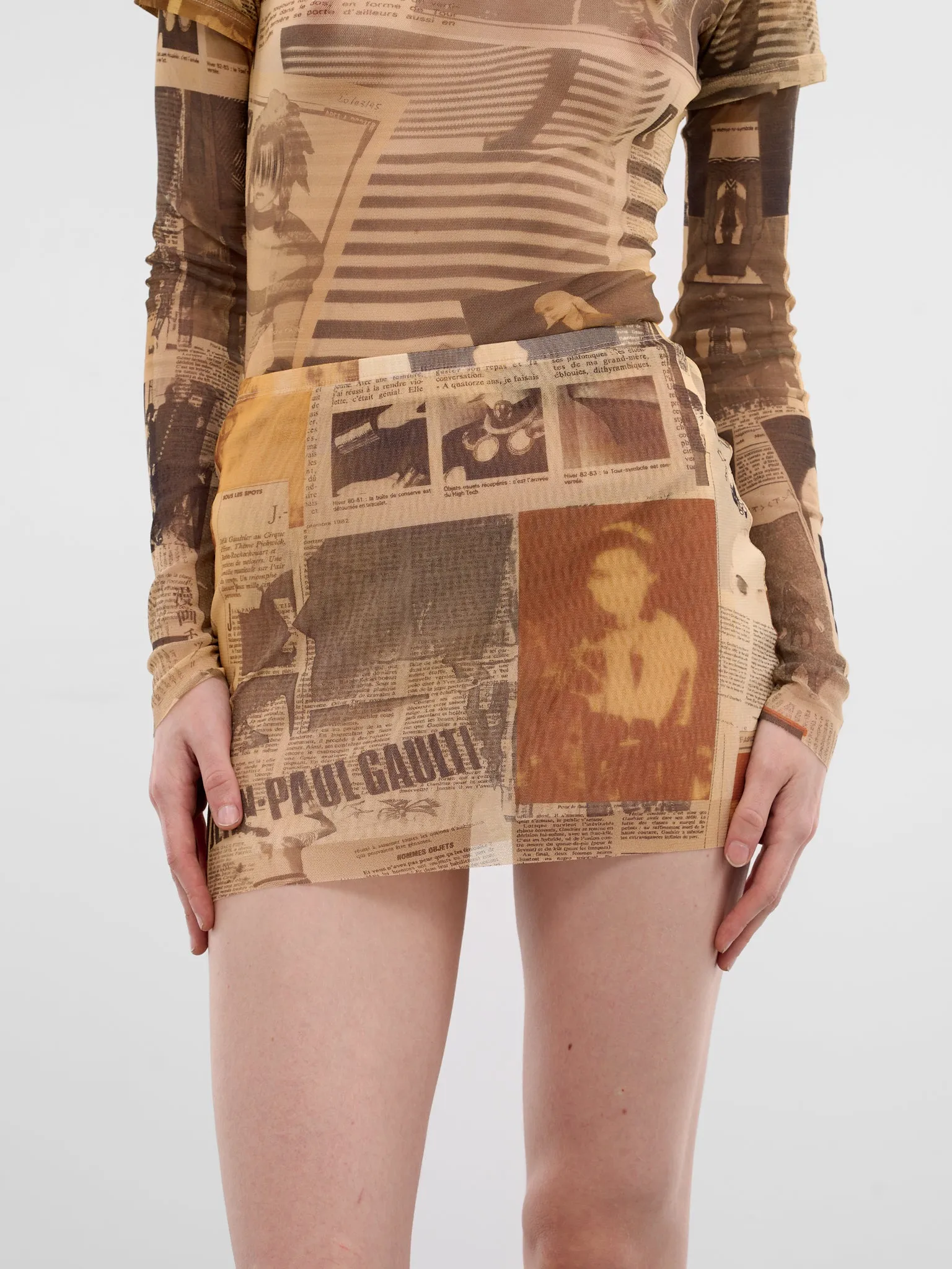 Beige Journal Mesh Mini Skirt (W-SK031-M013P-030830-ECRU-LIGH) sold by lorenzo product image thumbnail 4