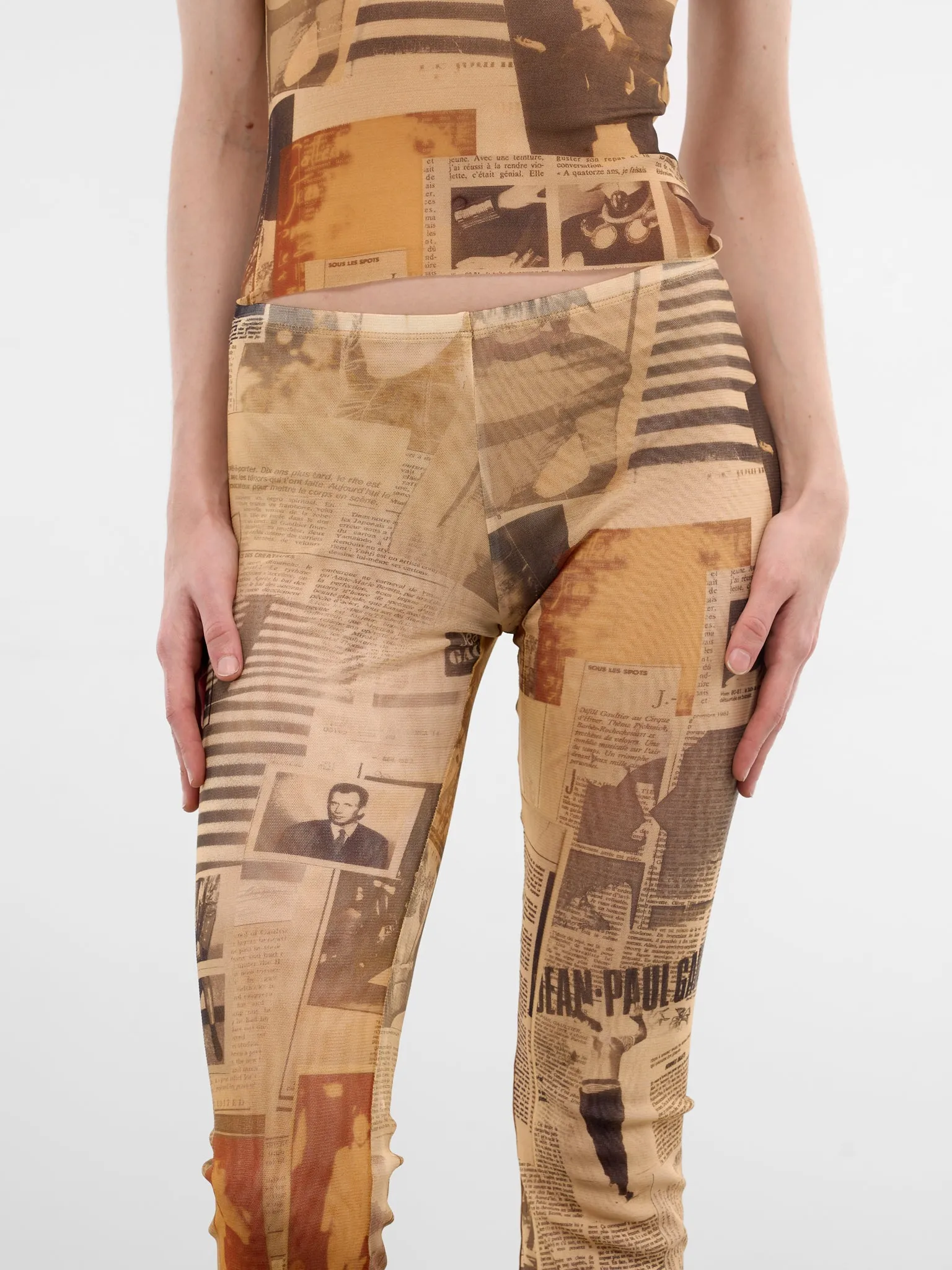 Beige Journal Print Mesh Leggings (TR057-M013P-030830-ECRU-LIGHT-) sold by lorenzo product image thumbnail 4