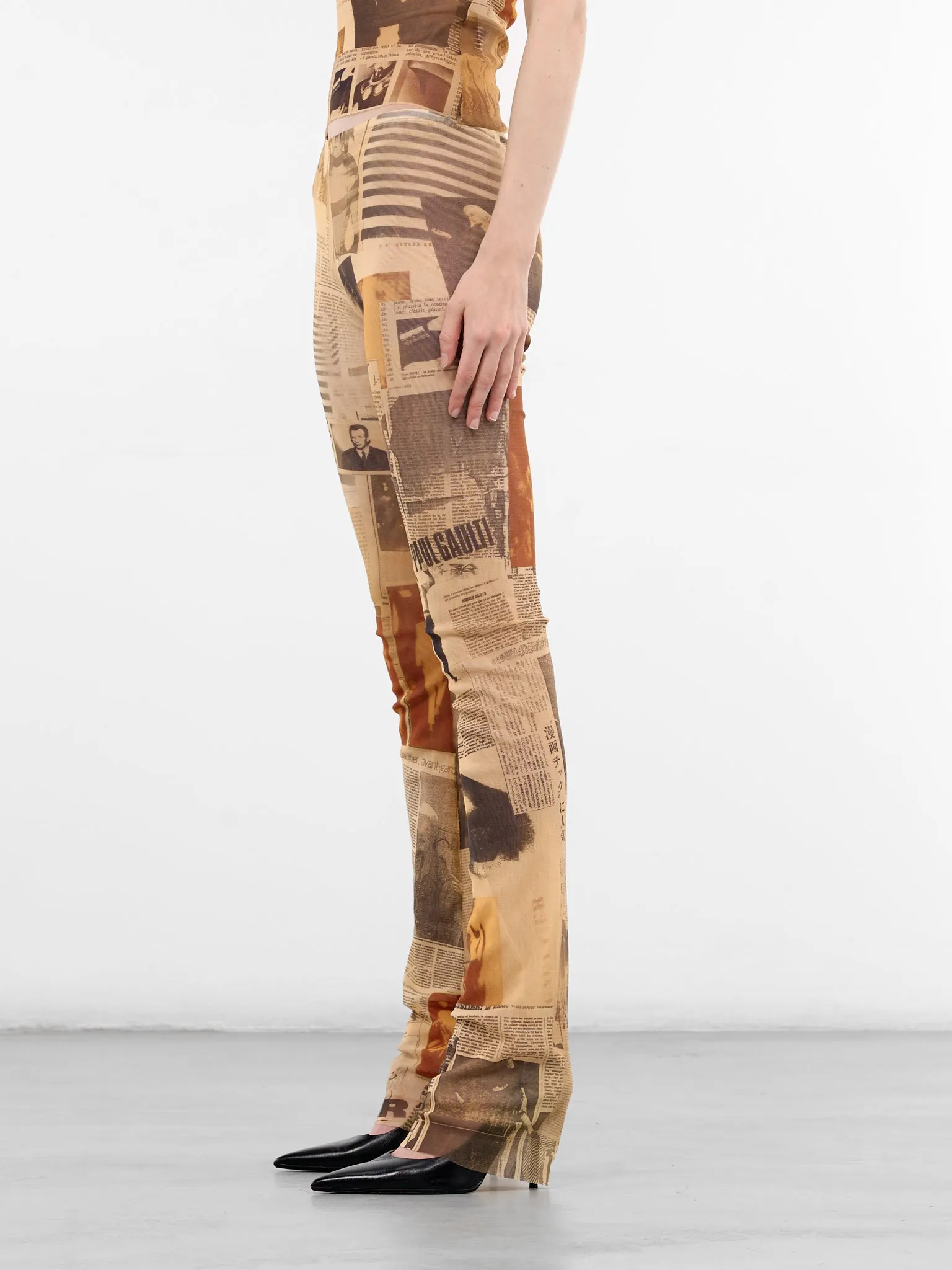 Beige Journal Print Mesh Leggings (TR057-M013P-030830-ECRU-LIGHT-) sold by lorenzo product image thumbnail 2