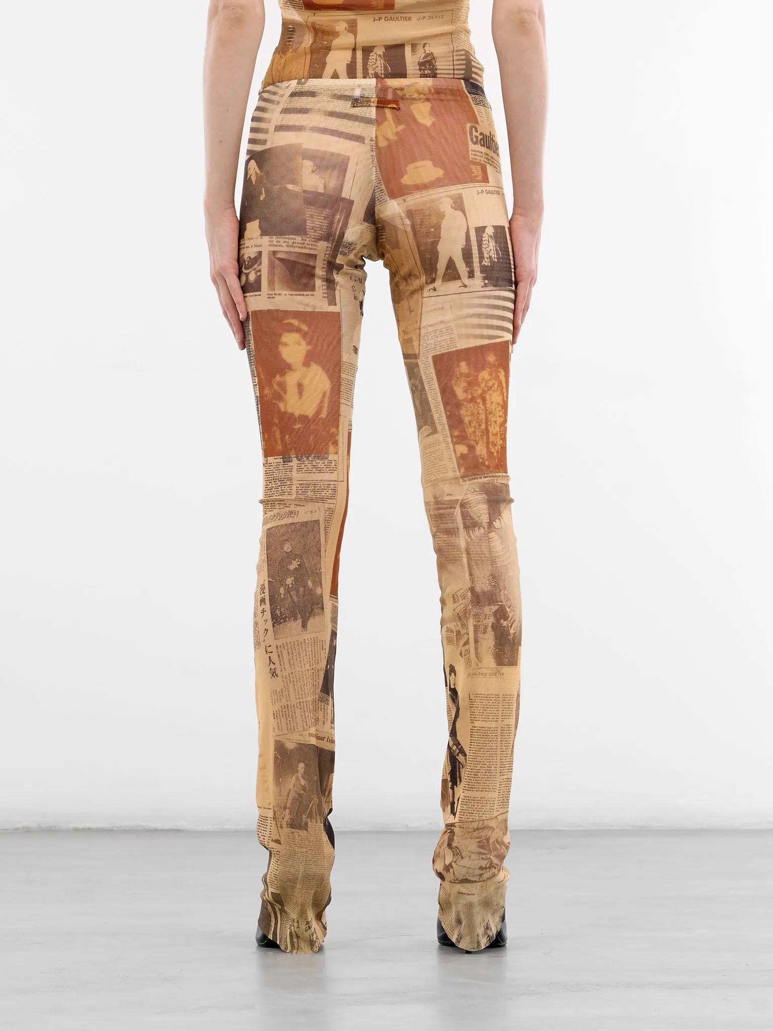 Beige Journal Print Mesh Leggings (TR057-M013P-030830-ECRU-LIGHT-) sold by lorenzo product image thumbnail 3