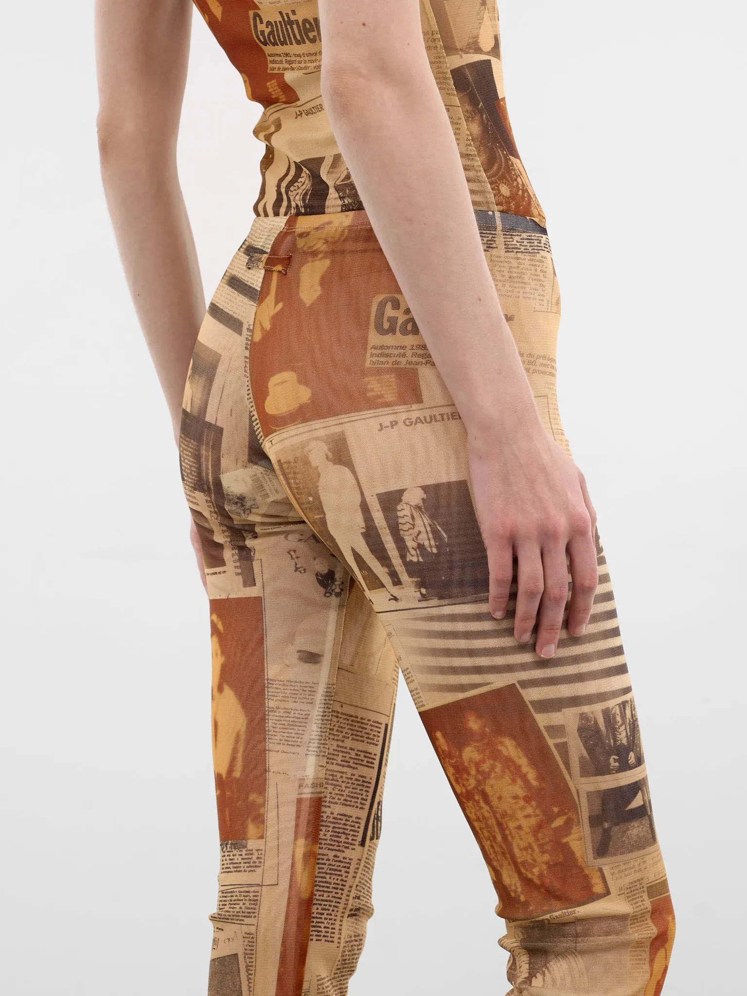 Beige Journal Print Mesh Leggings (TR057-M013P-030830-ECRU-LIGHT-) sold by lorenzo product image thumbnail 5