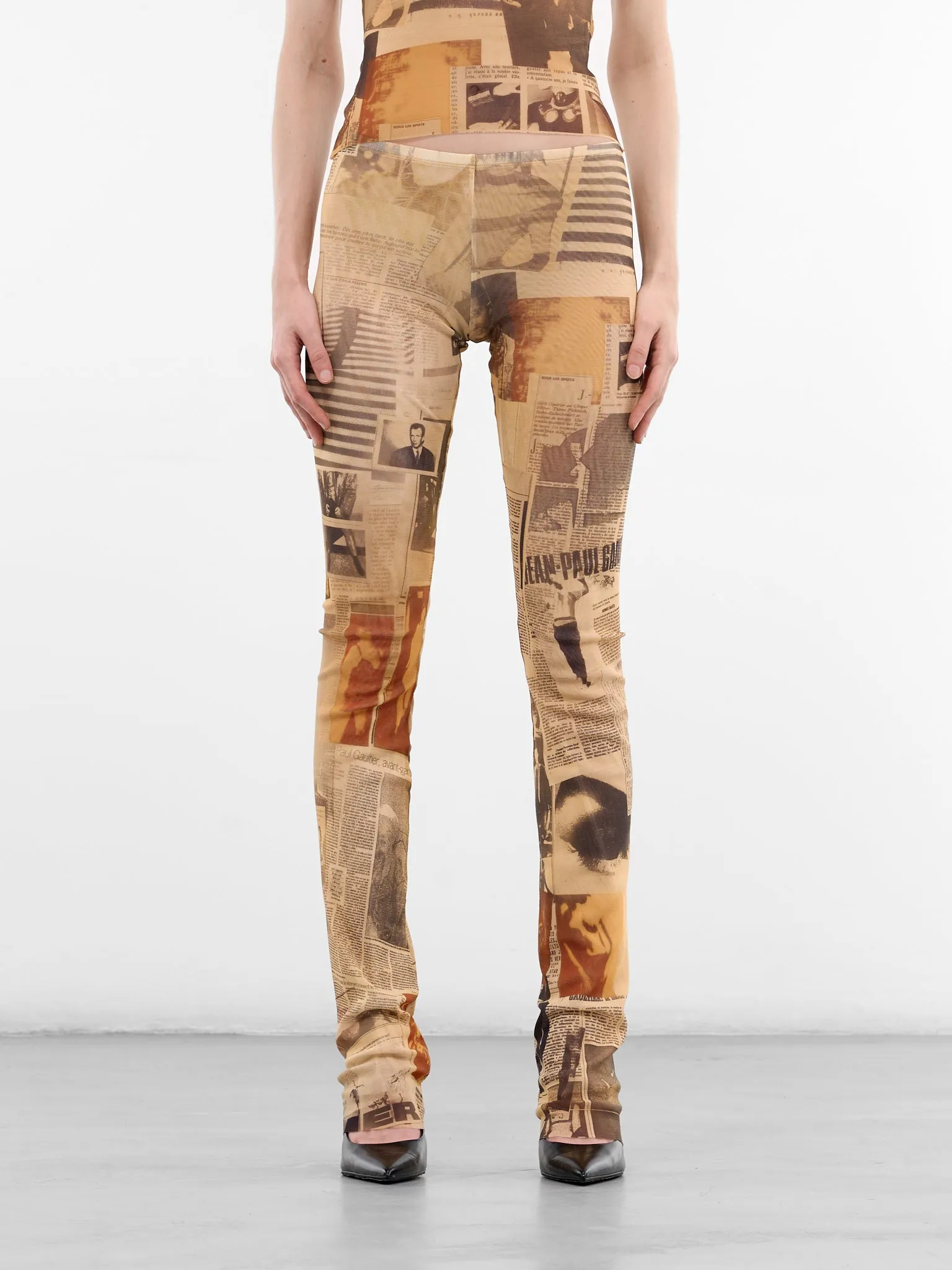 Beige Journal Print Mesh Leggings (TR057-M013P-030830-ECRU-LIGHT-) sold by lorenzo