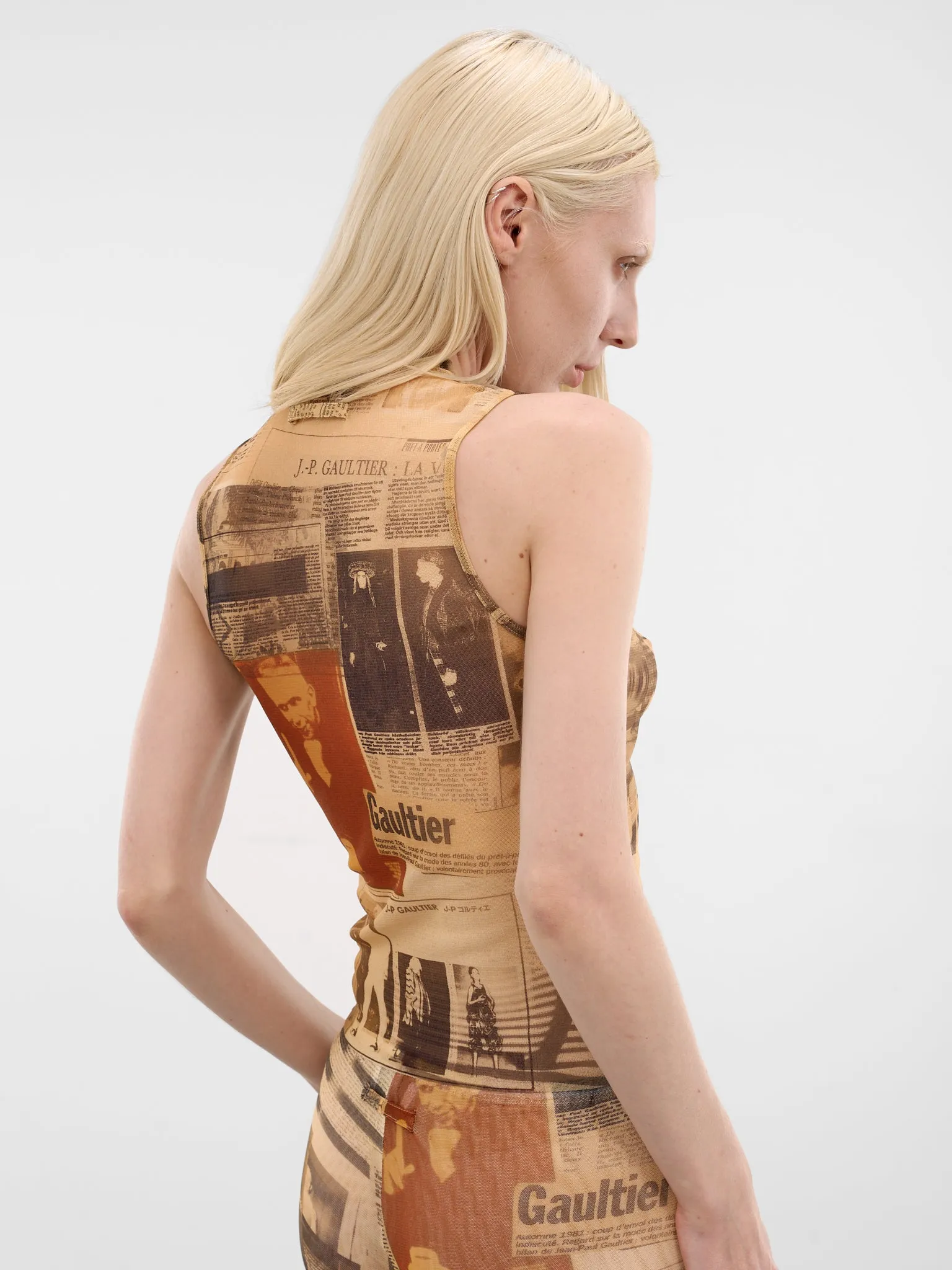 Beige Journal Print Mesh Tank (TO415-M013P-030830-ECRU-LIGHT) sold by lorenzo product image thumbnail 4