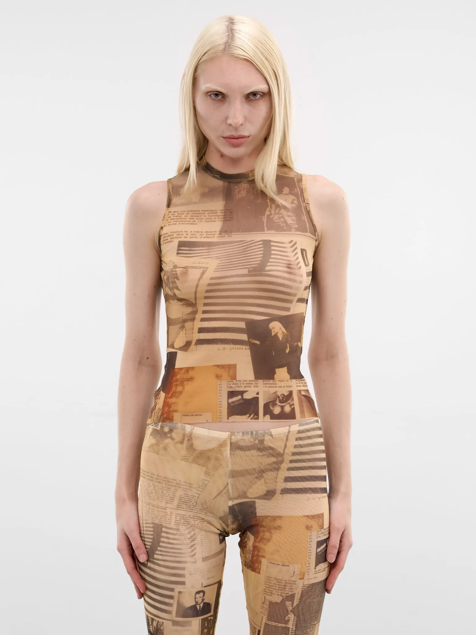 Beige Journal Print Mesh Tank (TO415-M013P-030830-ECRU-LIGHT) sold by lorenzo