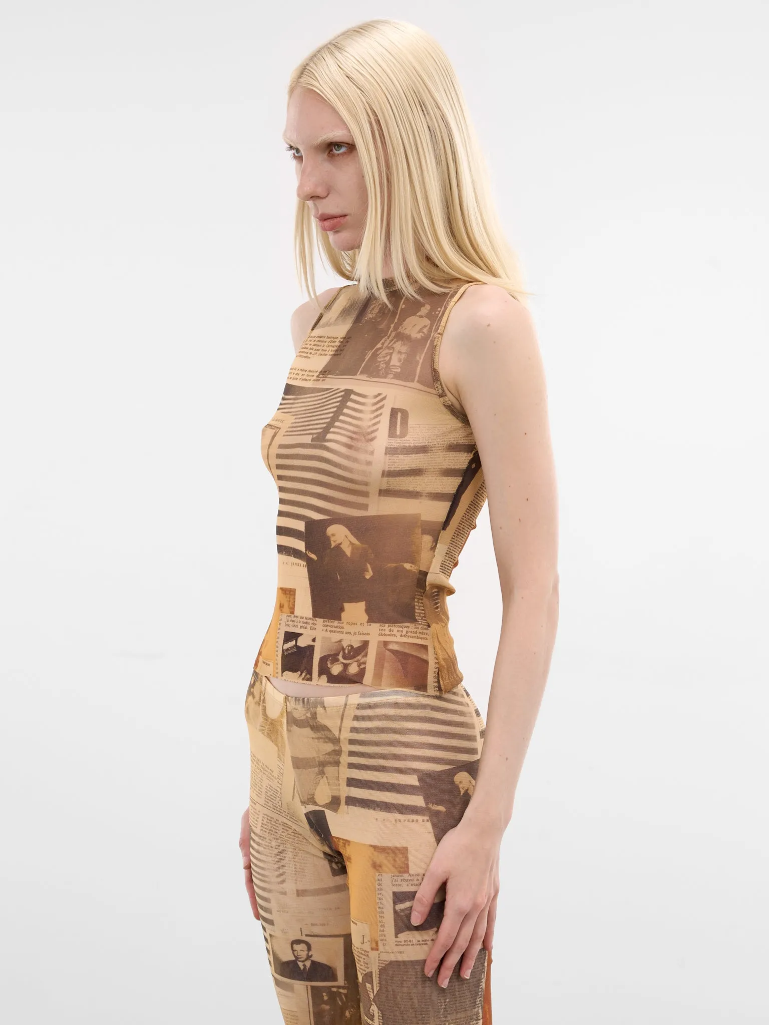 Beige Journal Print Mesh Tank (TO415-M013P-030830-ECRU-LIGHT) sold by lorenzo product image thumbnail 2