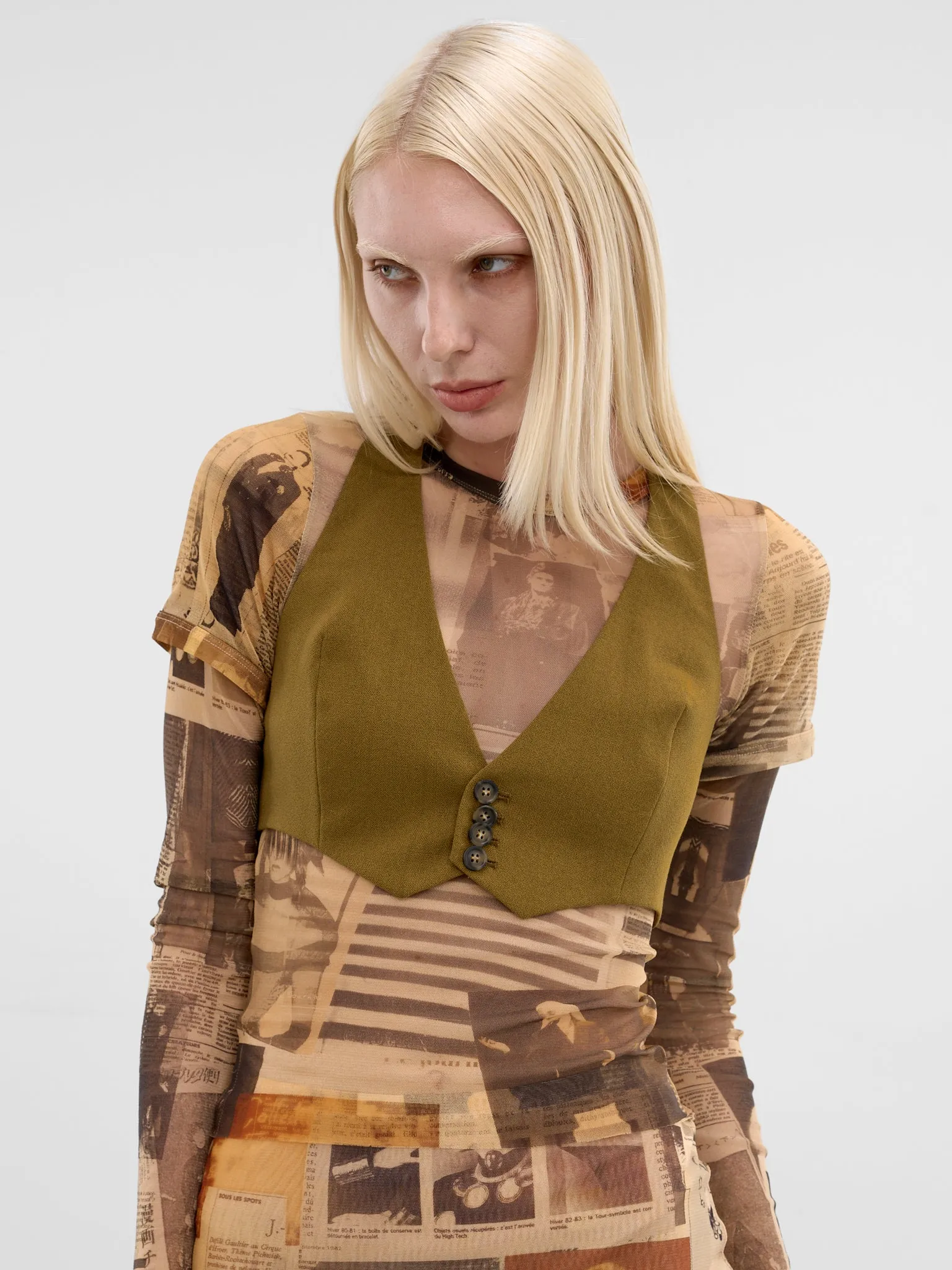 Olive Wool Cropped Halter Vest (TO408-W058-89-OLIVE-GREEN) sold by lorenzo product image thumbnail 5