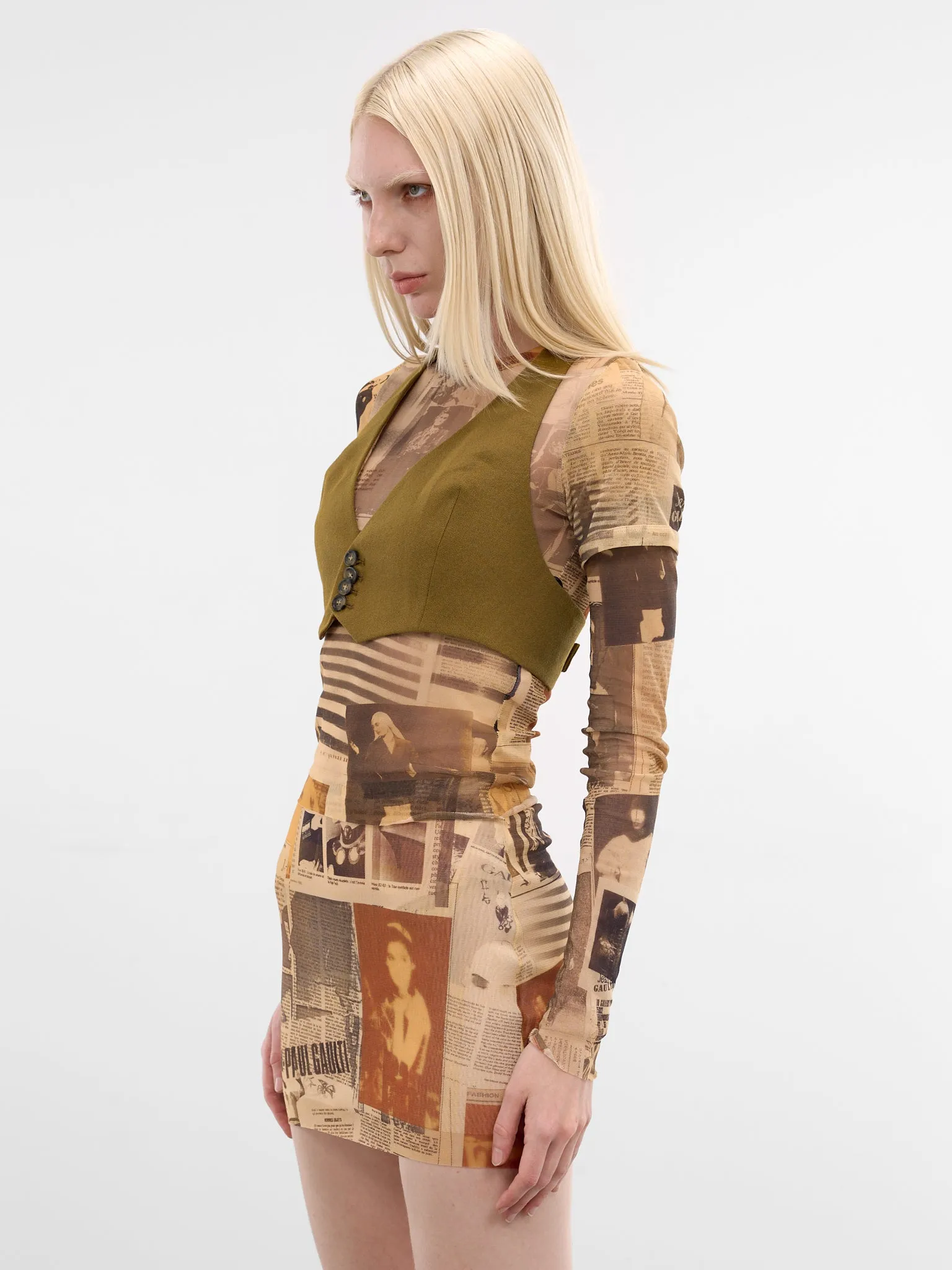 Olive Wool Cropped Halter Vest (TO408-W058-89-OLIVE-GREEN) sold by lorenzo product image thumbnail 2