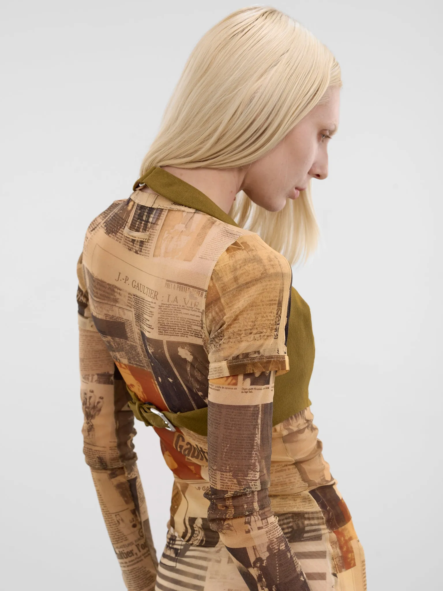 Olive Wool Cropped Halter Vest (TO408-W058-89-OLIVE-GREEN) sold by lorenzo product image thumbnail 4