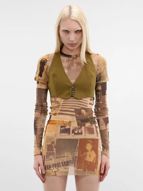 Olive Wool Cropped Halter Vest (TO408-W058-89-OLIVE-GREEN) made by Jean Paul Gaultier