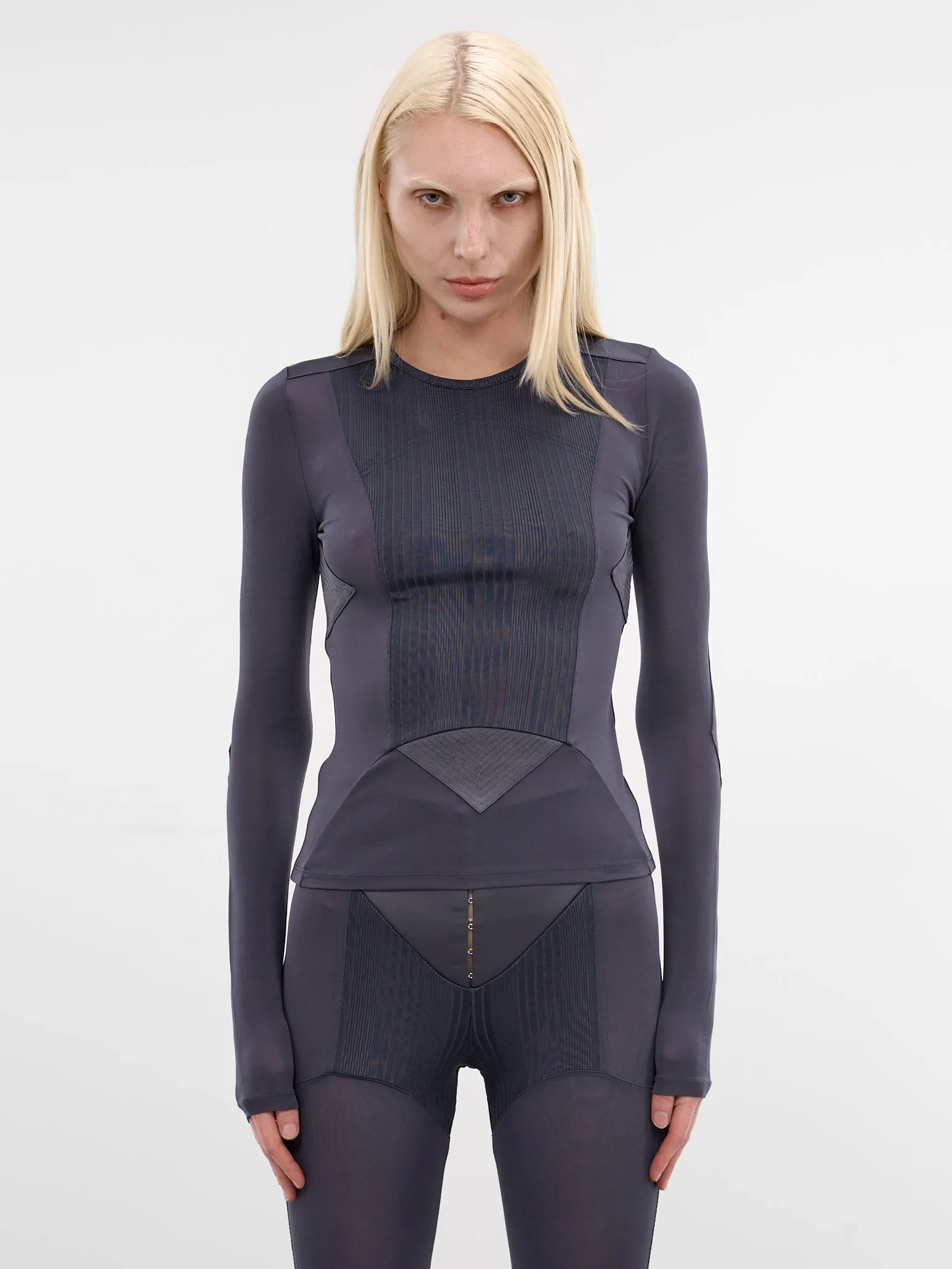 Petrol Satin Paneled Jersey Top (TO391-J031-87-PETROL) sold by lorenzo