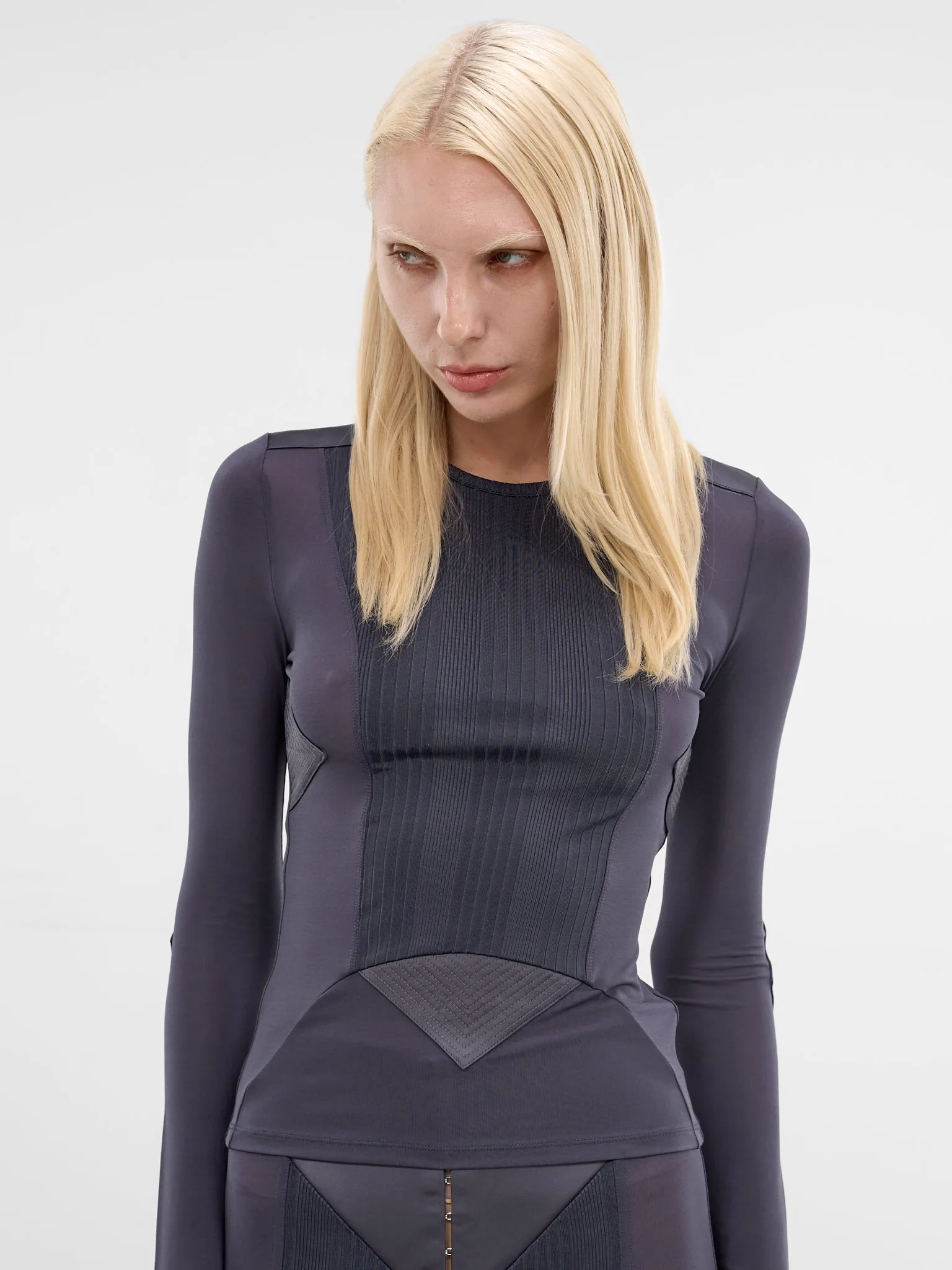 Petrol Satin Paneled Jersey Top (TO391-J031-87-PETROL) sold by lorenzo product image thumbnail 4