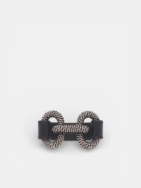 Braid Engraved Chainlink Leather Bracelet (ARW0252-NERO) sold by lorenzo