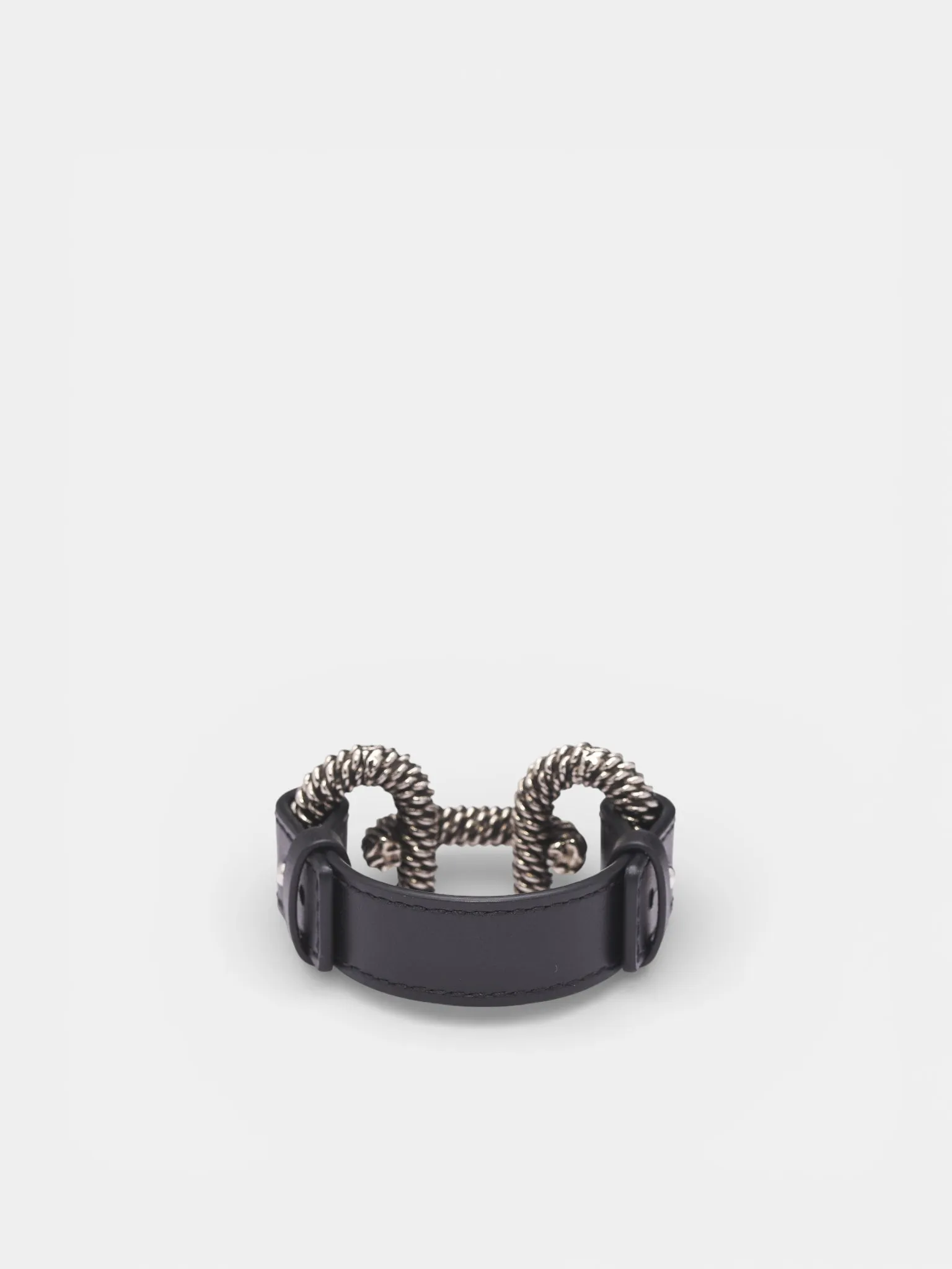 Braid Engraved Chainlink Leather Bracelet (ARW0252-NERO) sold by lorenzo product image thumbnail 2