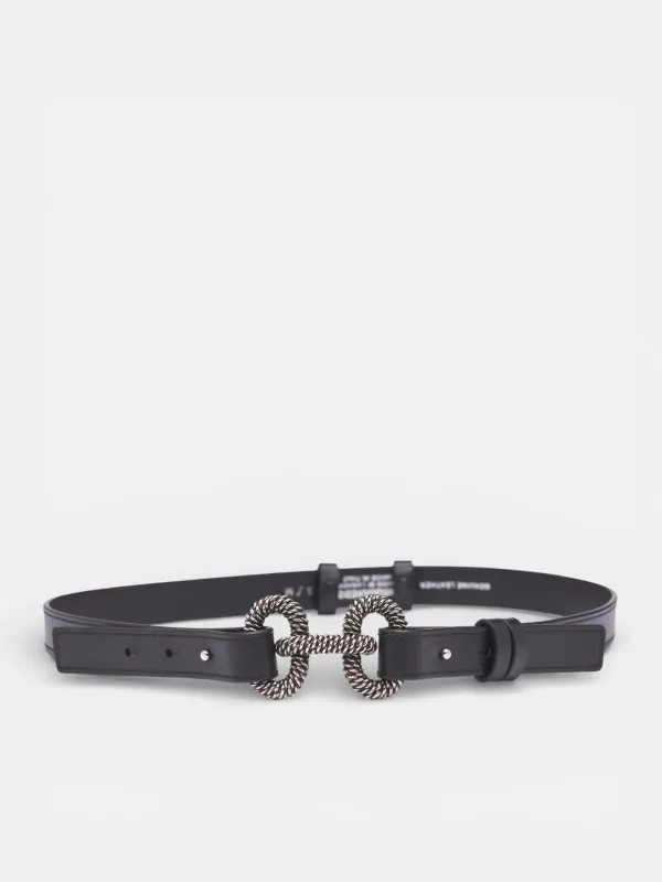 Braid Engraved Chainlink Leather Belt (BEW0464-NERO) made by DSQUARED2