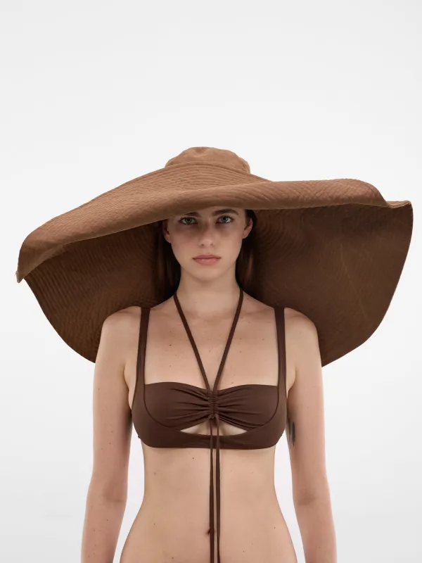 Brown Canvas Oversized Bucket Hat (2W417A-N0517-TOFFEE-BROWN) made by Blumarine