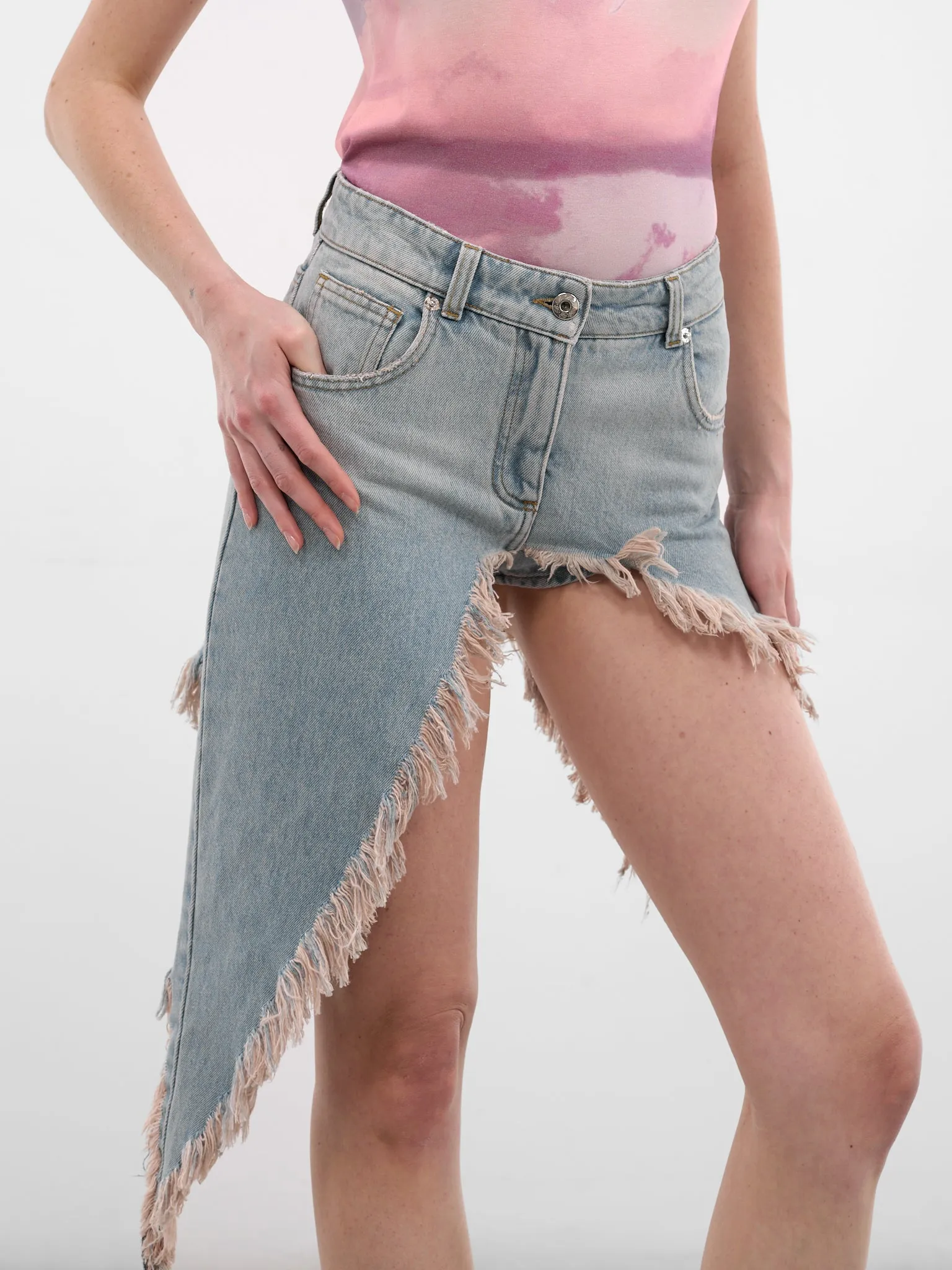 Blue Denim Deconstructed Mini Skirt (2J243A-D0645-AQUAMARINE) sold by lorenzo product image thumbnail 4