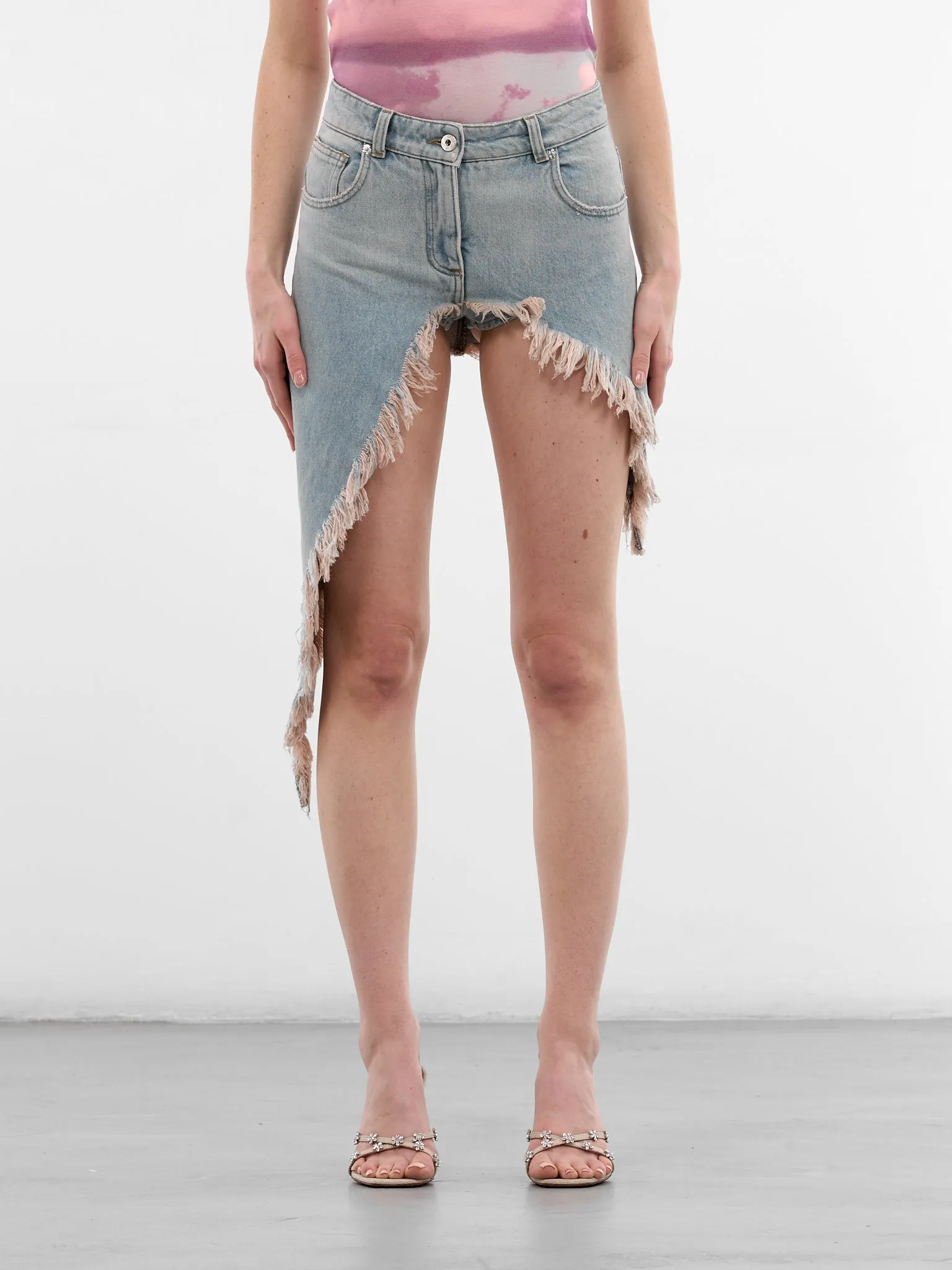 Blue Denim Deconstructed Mini Skirt (2J243A-D0645-AQUAMARINE) sold by lorenzo