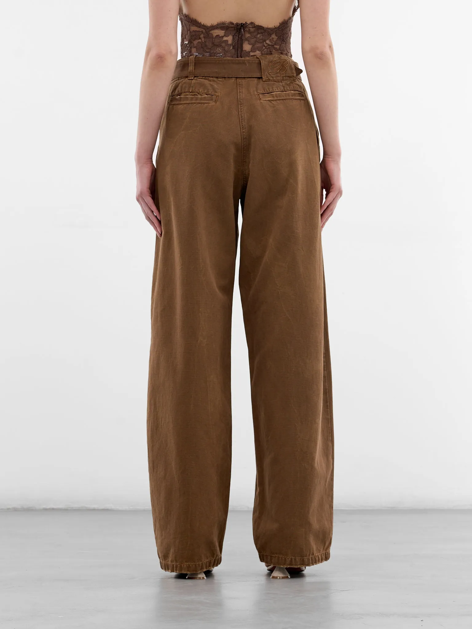 Brown Canvas Pleated Wide Trousers (2J226A-N0517-TOFFEE-BROWN) sold by lorenzo product image thumbnail 3