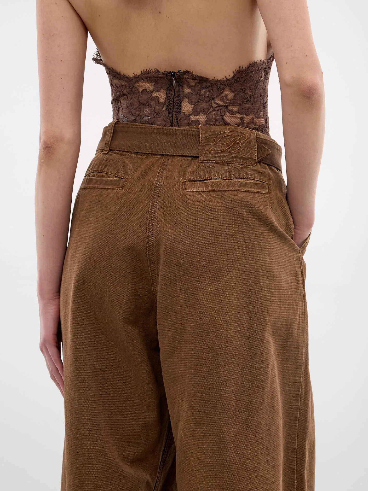 Brown Canvas Pleated Wide Trousers (2J226A-N0517-TOFFEE-BROWN) sold by lorenzo product image thumbnail 4