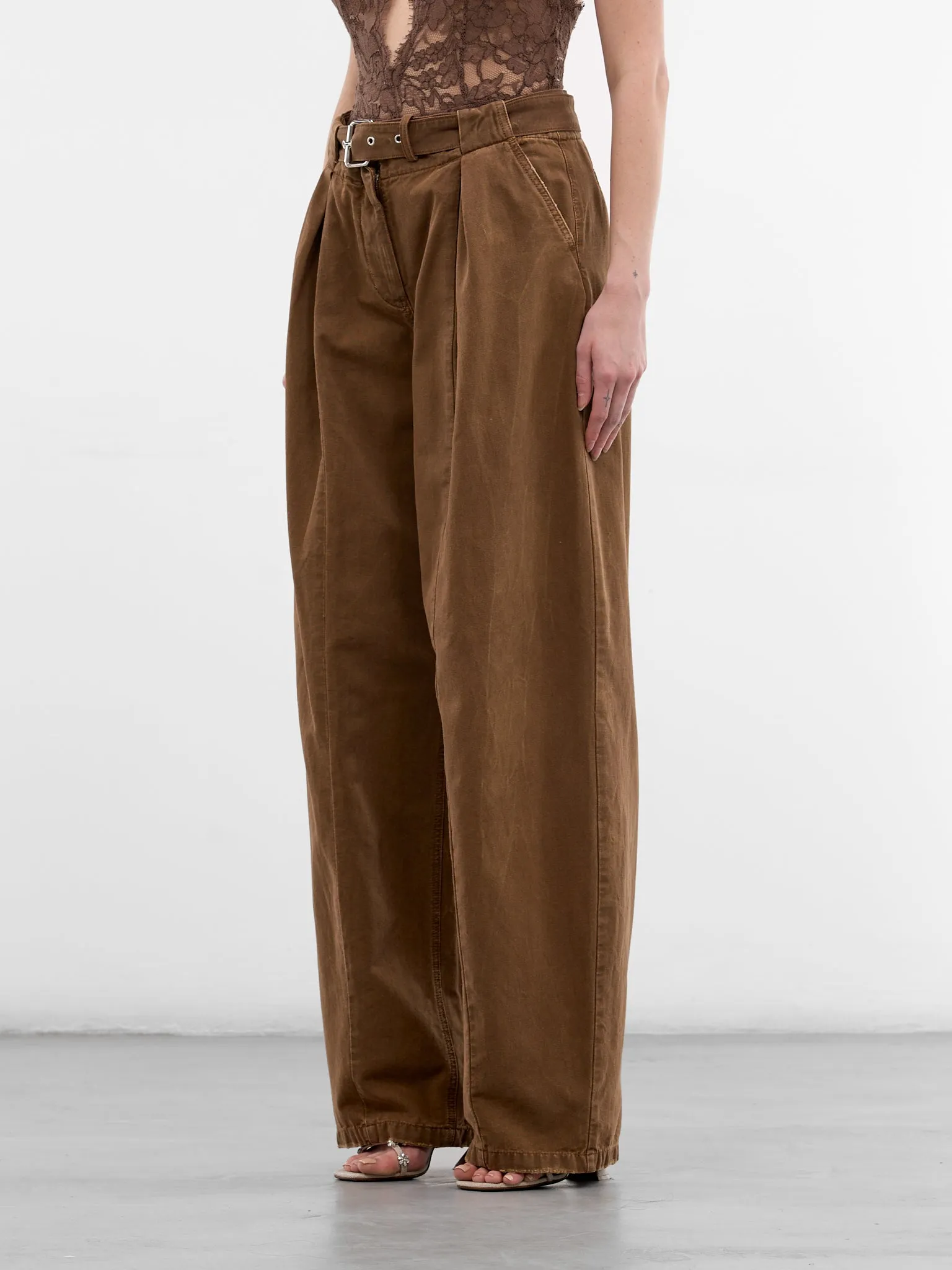 Brown Canvas Pleated Wide Trousers (2J226A-N0517-TOFFEE-BROWN) sold by lorenzo product image thumbnail 2